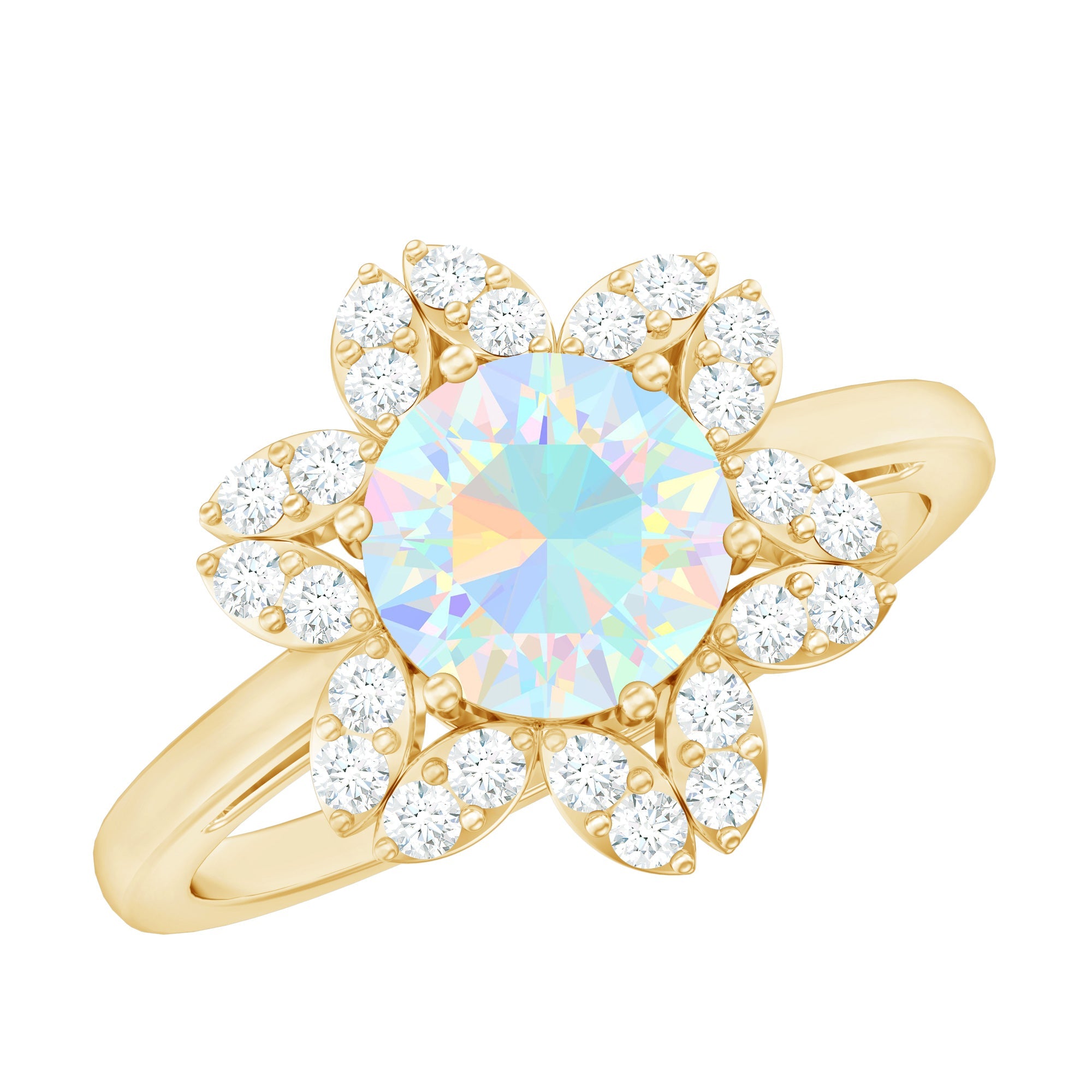 2 Carat Round Shape Ethiopian Opal Floral Engagement Ring with Diamond | Rings | Wiccan Center