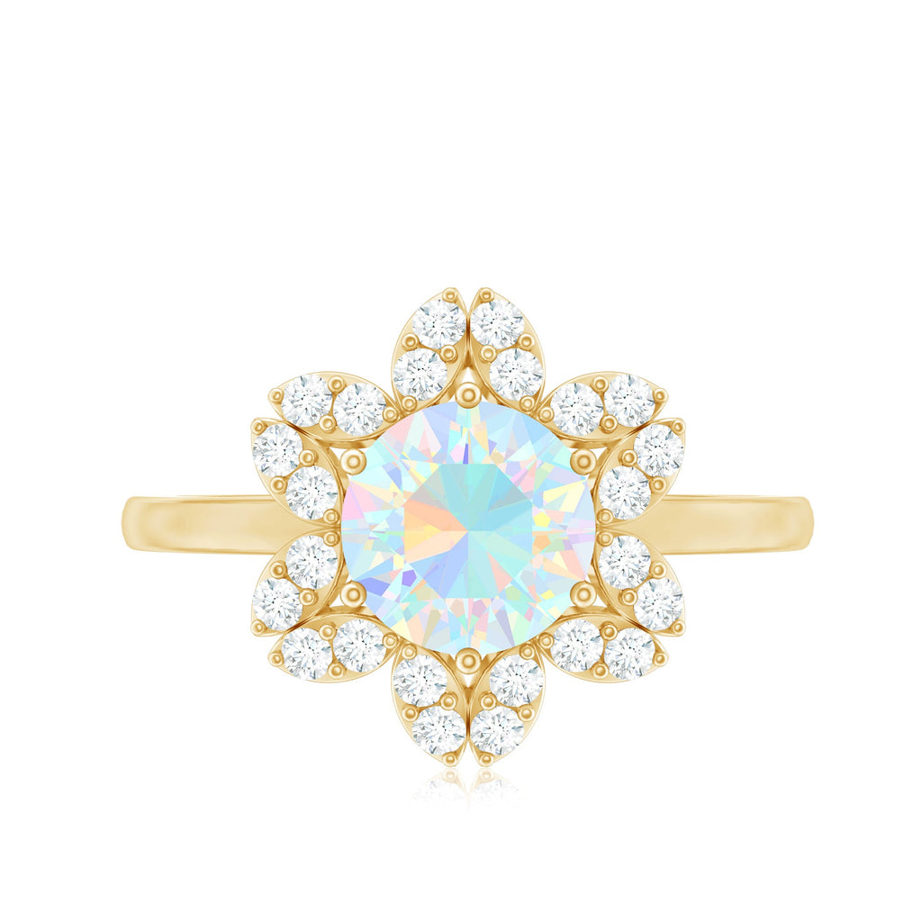 2 Carat Round Shape Ethiopian Opal Floral Engagement Ring with Diamond
