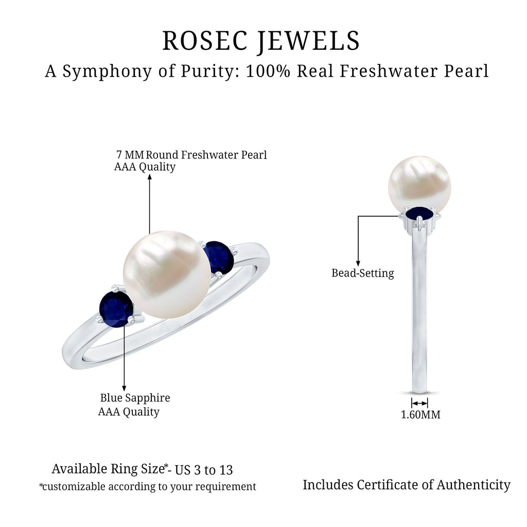 Cultured Freshwater Pearl Engagement Ring with Blue Sapphire