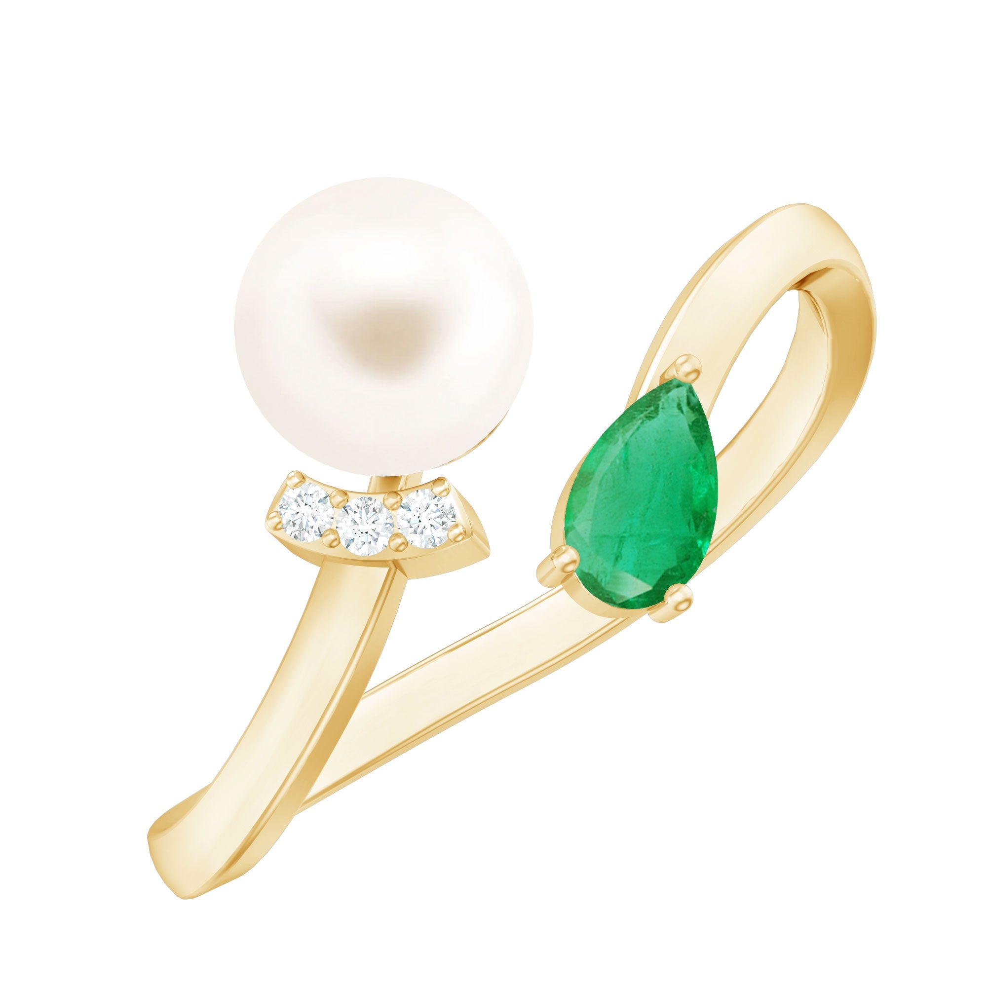Cultured Freshwater Pearl and Emerald Toi Et Moi Promise Ring | Rings | Wiccan Center