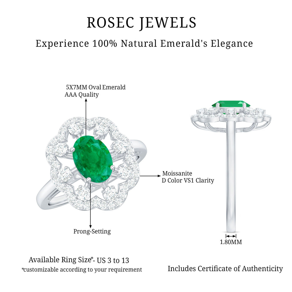 0.7 Carat Oval Emerald Designer Engagement Ring with Diamond