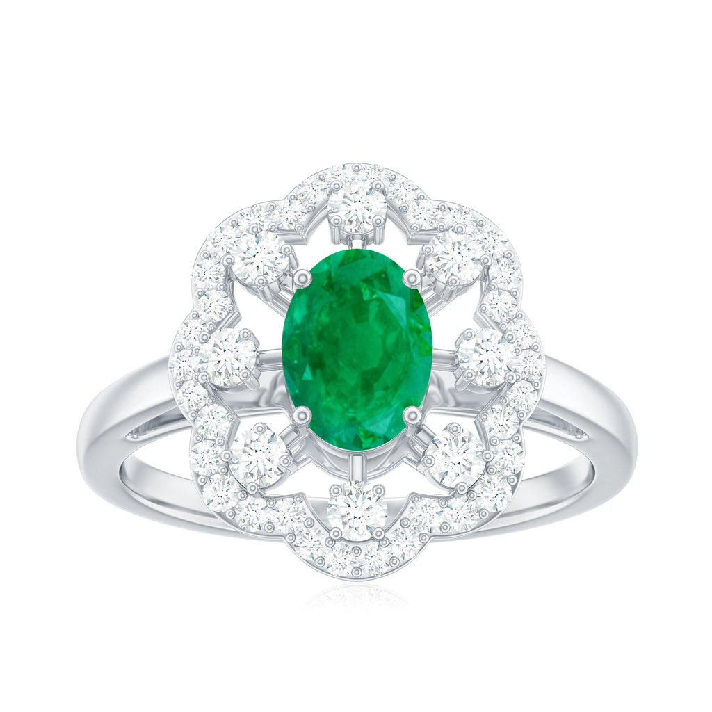 0.7 Carat Oval Emerald Designer Engagement Ring with Diamond