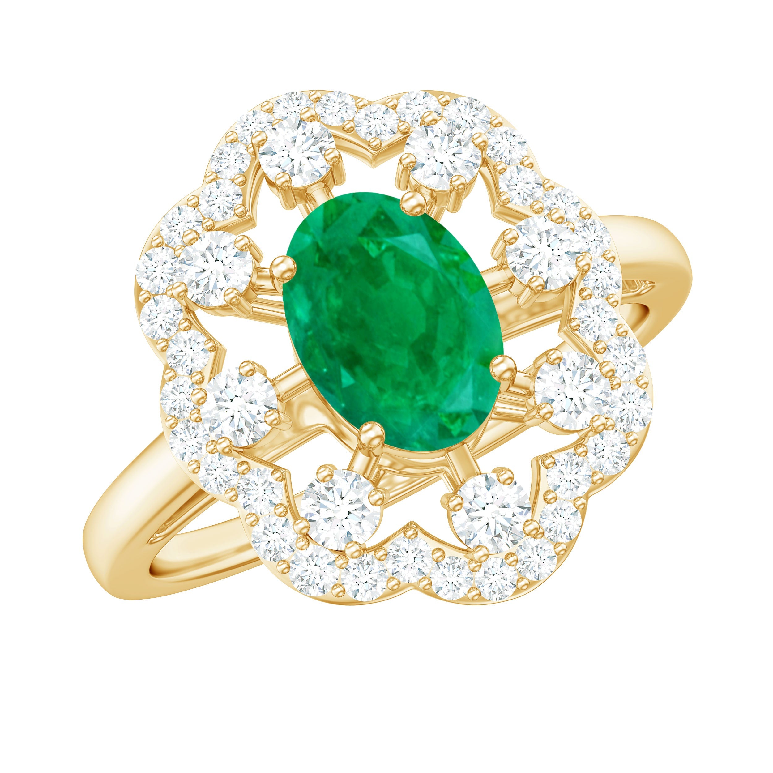 0.7 Carat Oval Emerald Designer Engagement Ring with Diamond | Rings | Wiccan Center