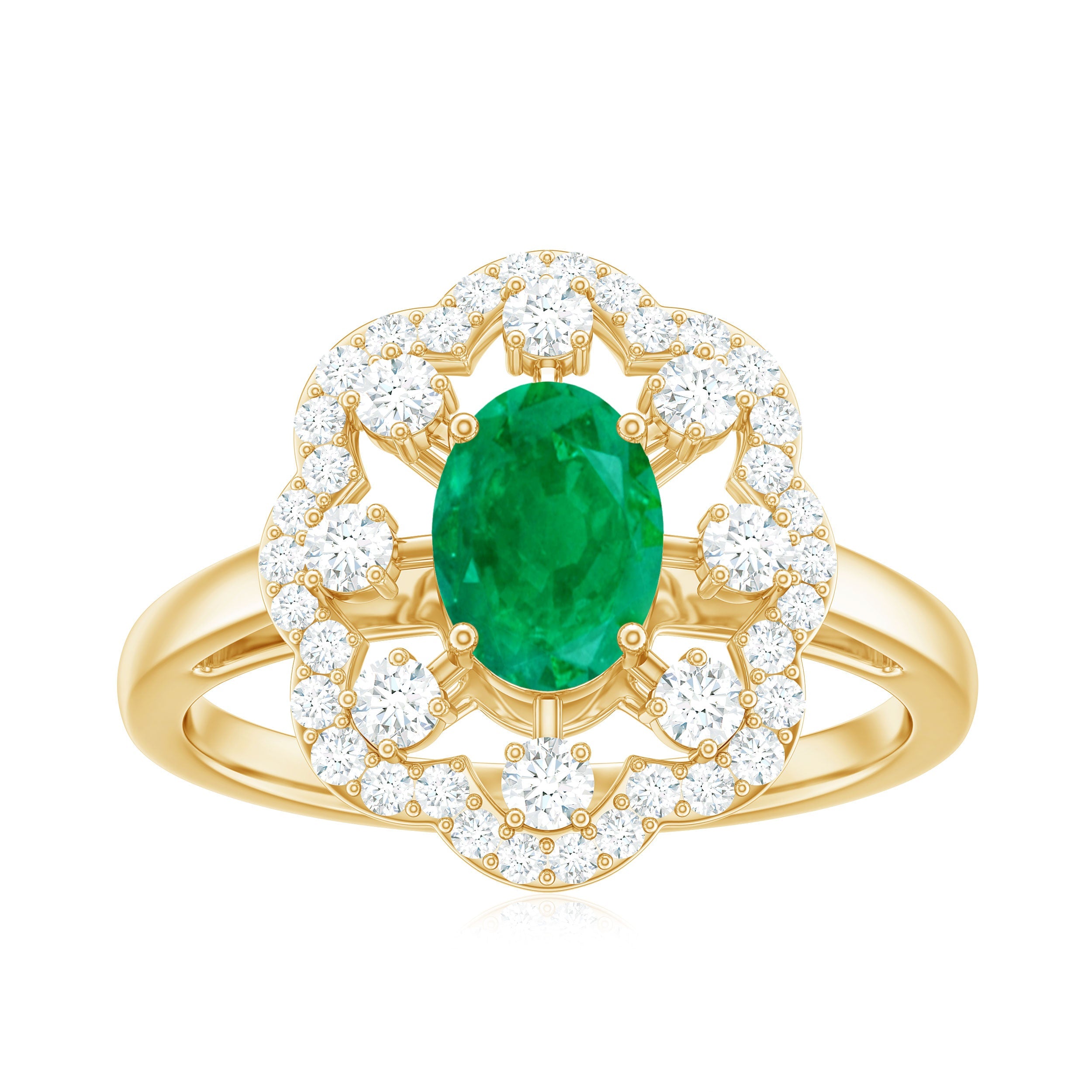 0.7 Carat Oval Emerald Designer Engagement Ring with Diamond