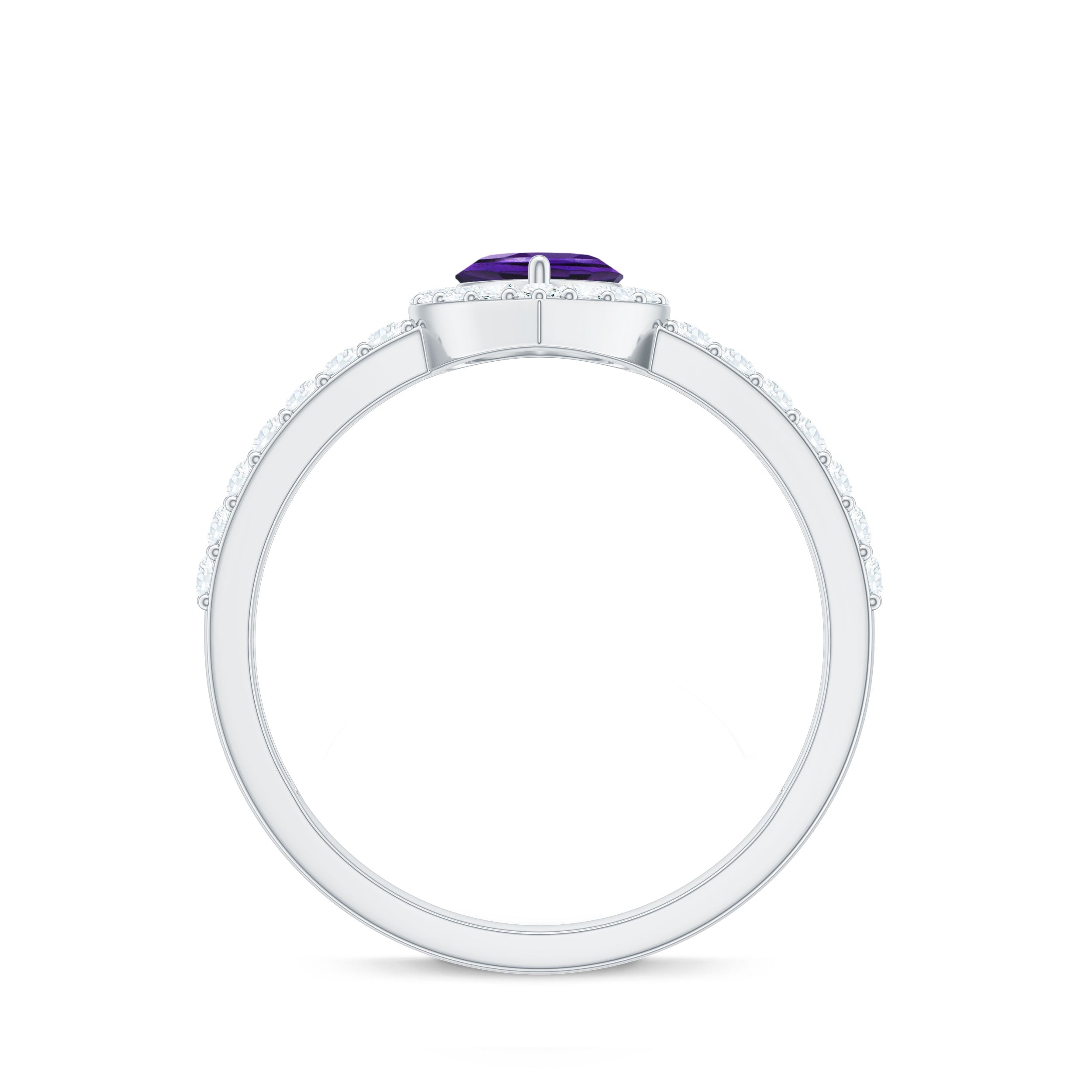 Heart Shape Amethyst and Diamond Halo Engagement Ring