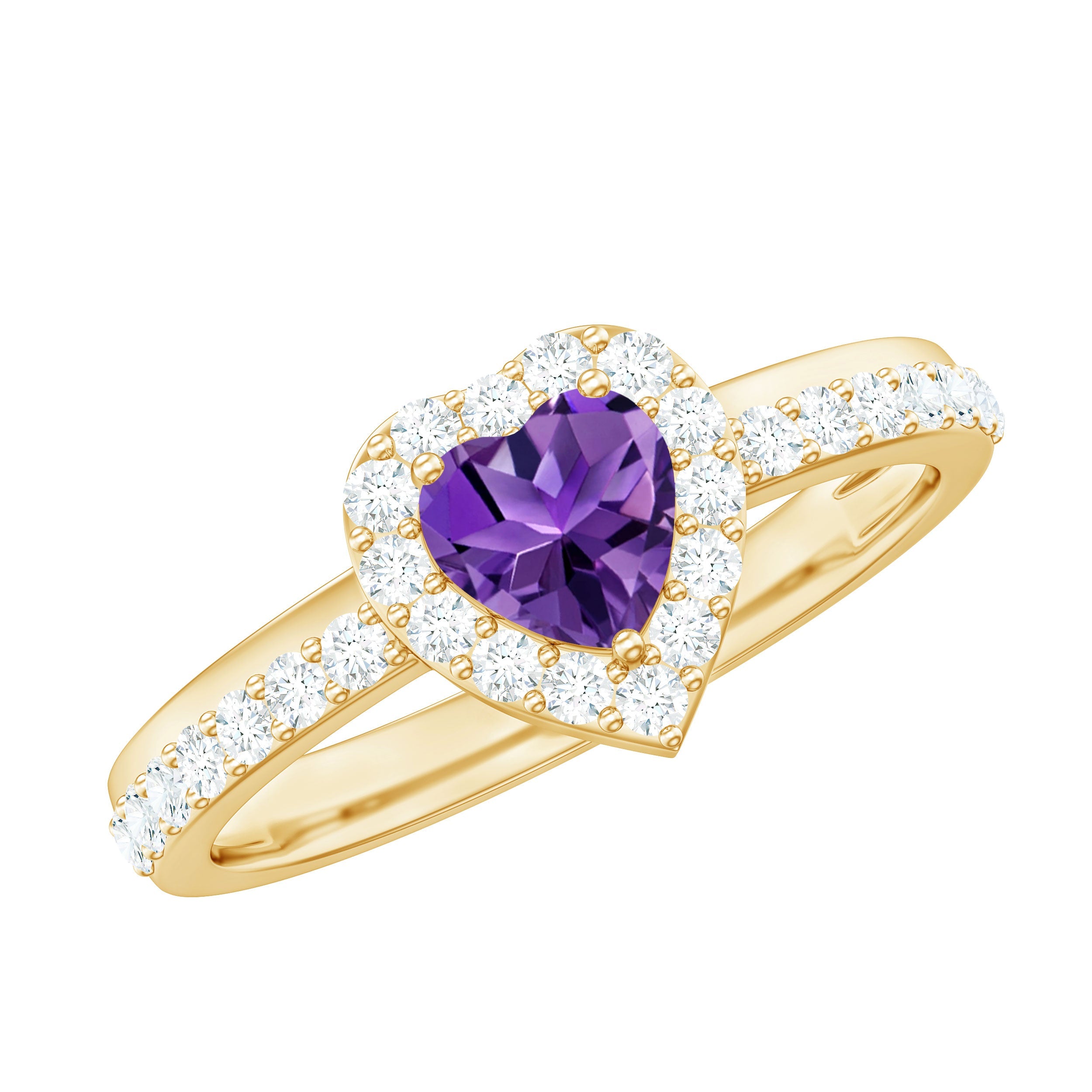 Heart Shape Amethyst and Diamond Halo Engagement Ring | Rings | Wiccan Center
