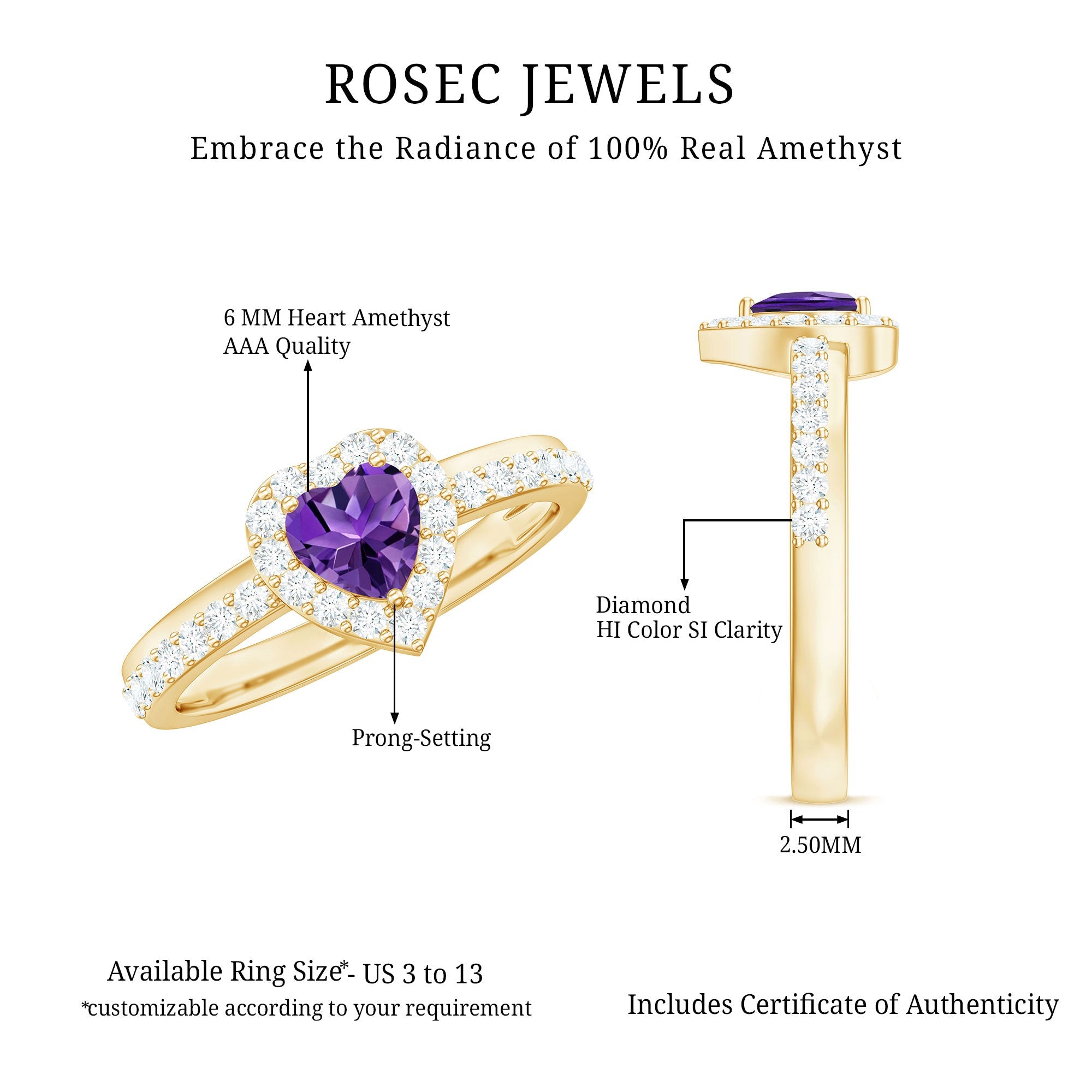 Heart Shape Amethyst and Diamond Halo Engagement Ring