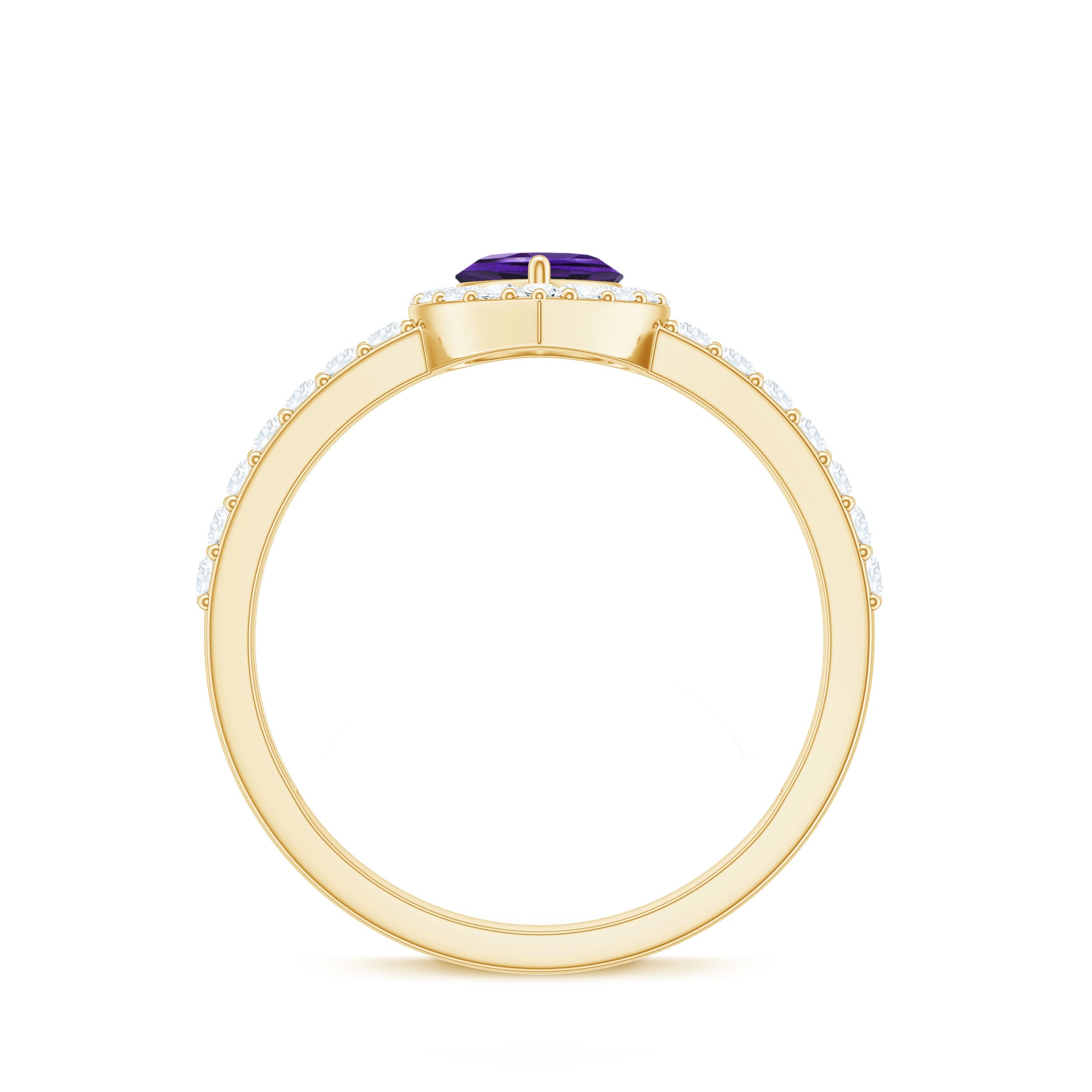 Heart Shape Amethyst and Diamond Halo Engagement Ring