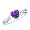 Genuine 0.9 Carat Amethyst Heart Engagement Ring with Diamond Crossover Shank