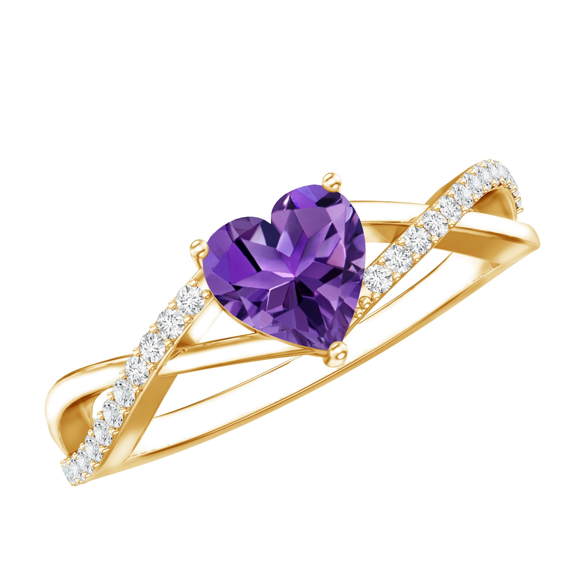 Genuine 0.9 Carat Amethyst Heart Engagement Ring with Diamond Crossover Shank | Rings | Wiccan Center