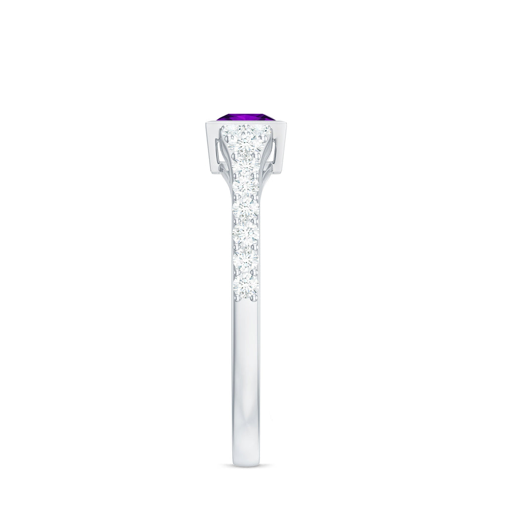 1.2 Carat Bezel Set Amethyst Solitaire Promise Ring with Diamond