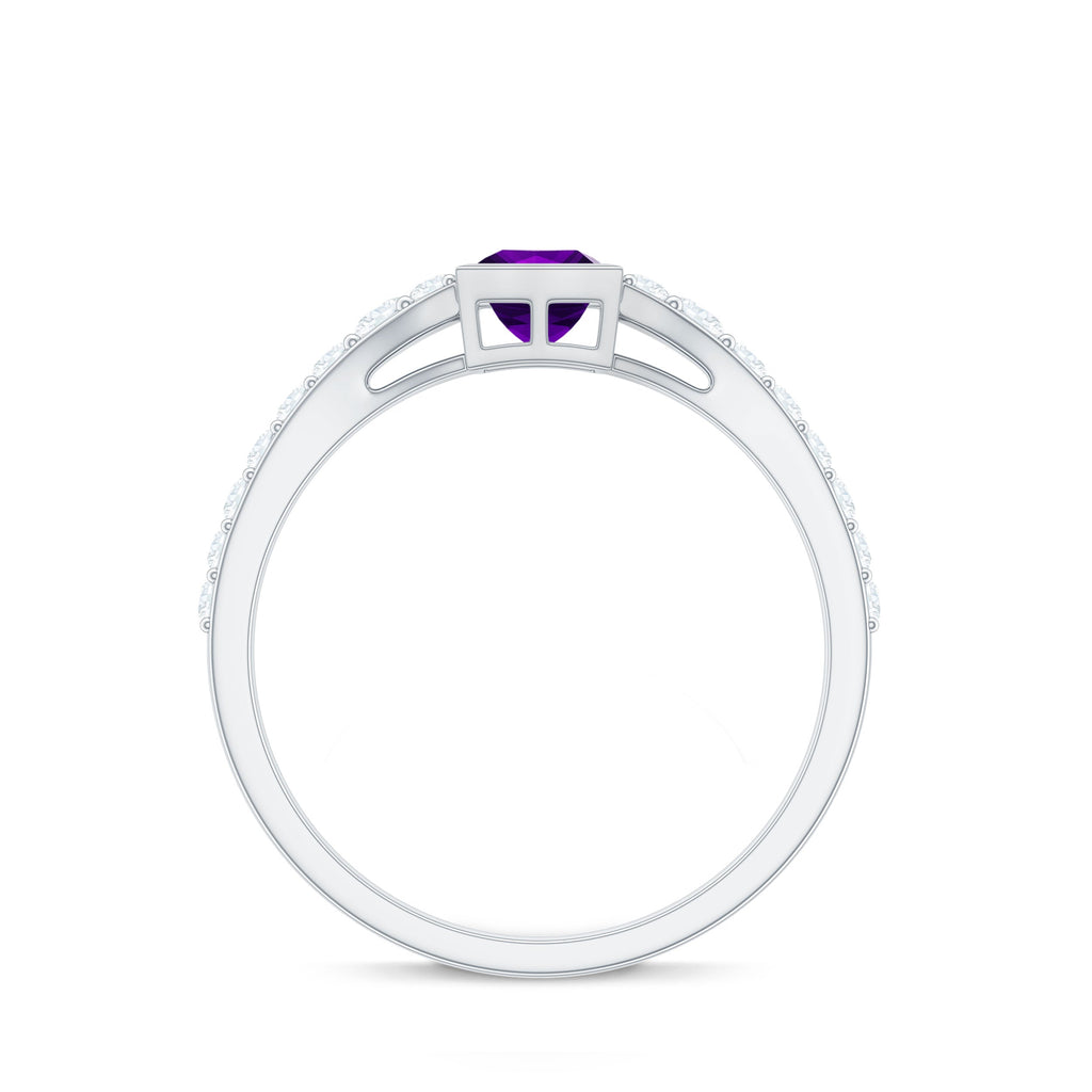 1.2 Carat Bezel Set Amethyst Solitaire Promise Ring with Diamond