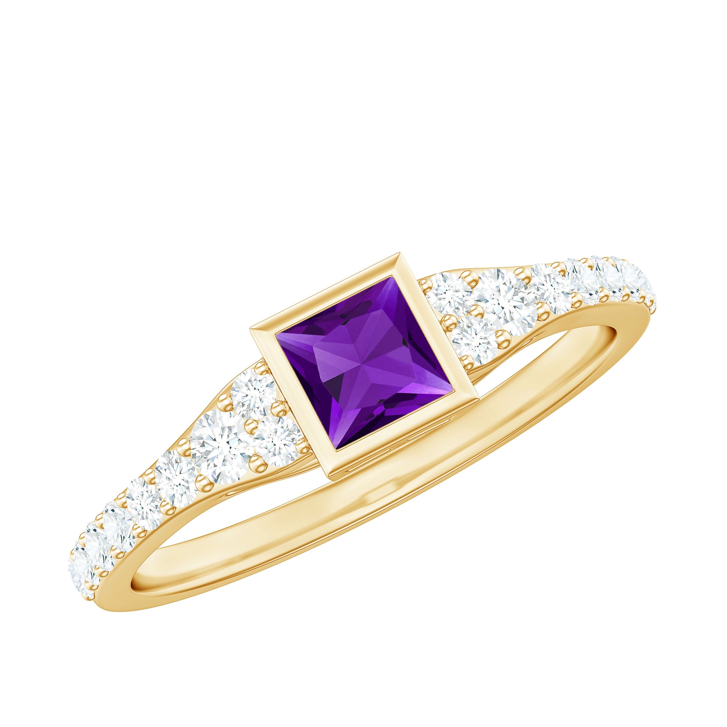 1.2 Carat Bezel Set Amethyst Solitaire Promise Ring with Diamond | Rings | Wiccan Center