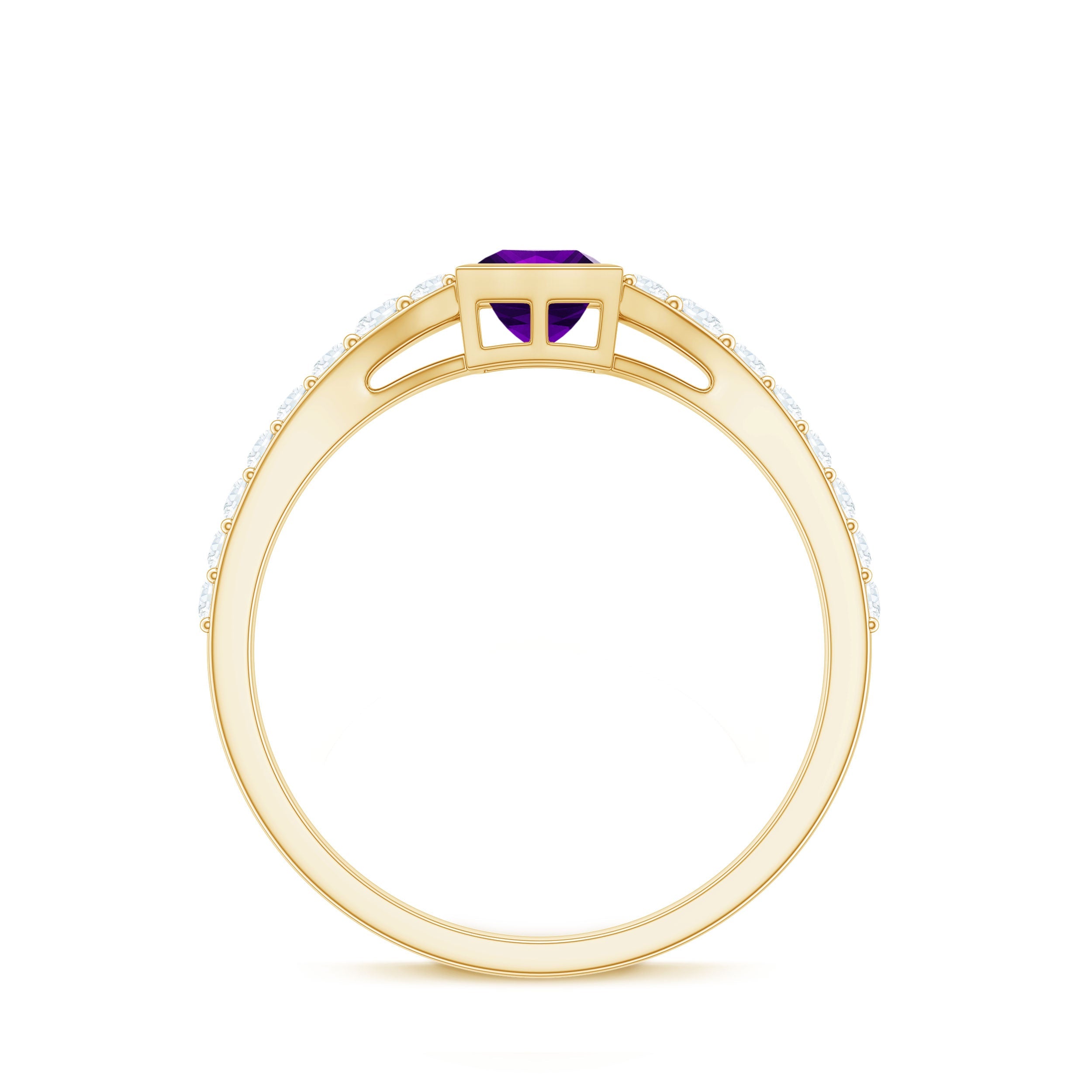 1.2 Carat Bezel Set Amethyst Solitaire Promise Ring with Diamond