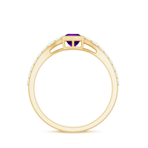 1.2 Carat Bezel Set Amethyst Solitaire Promise Ring with Diamond | Rings | Wiccan Center