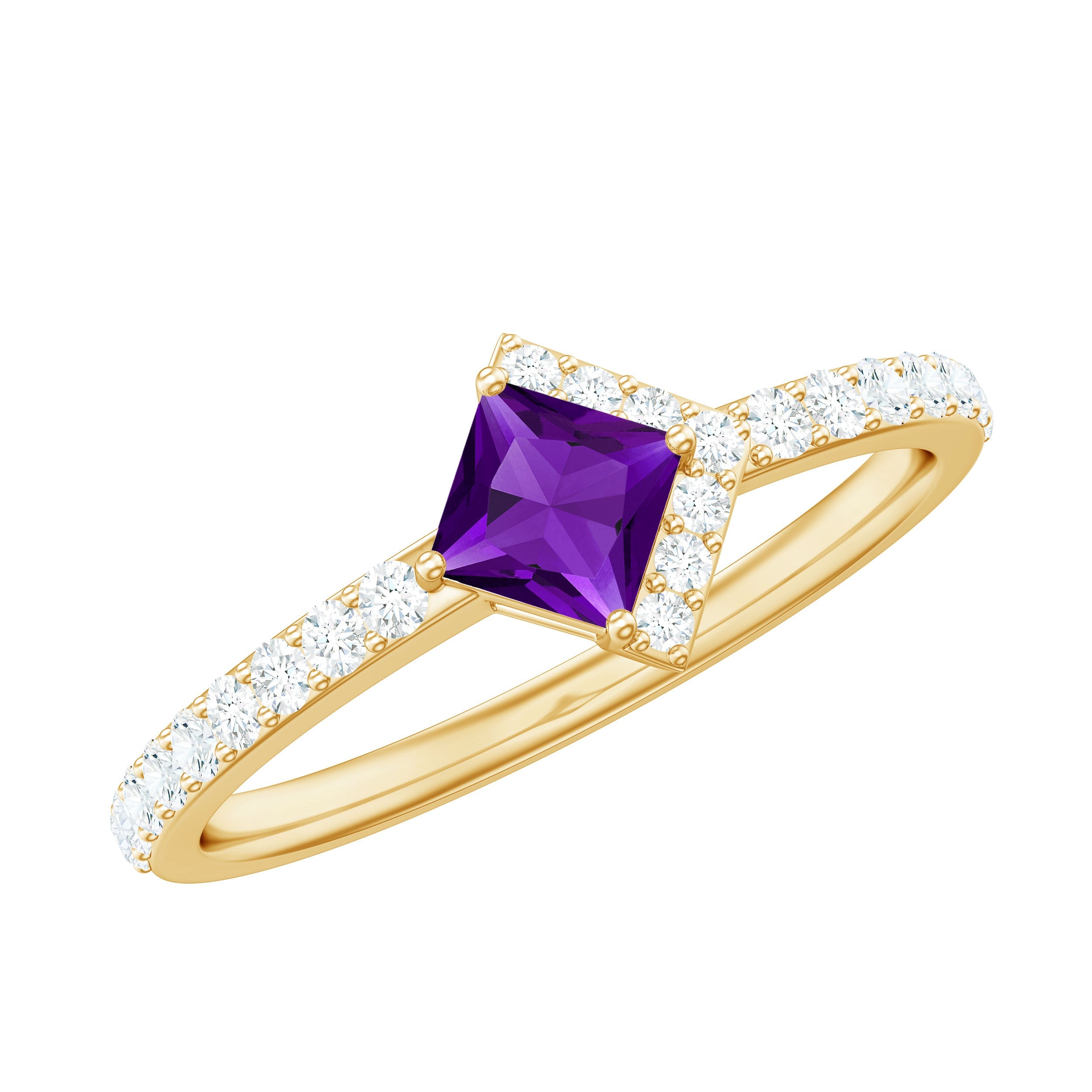 Certified Real 1.2 Carat Amethyst Princess Cut Engagement Ring with Diamond | Rings | Wiccan Center