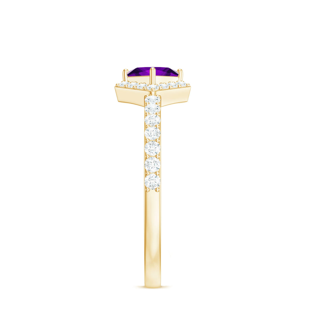 Certified Real 1.2 Carat Amethyst Princess Cut Engagement Ring with Diamond
