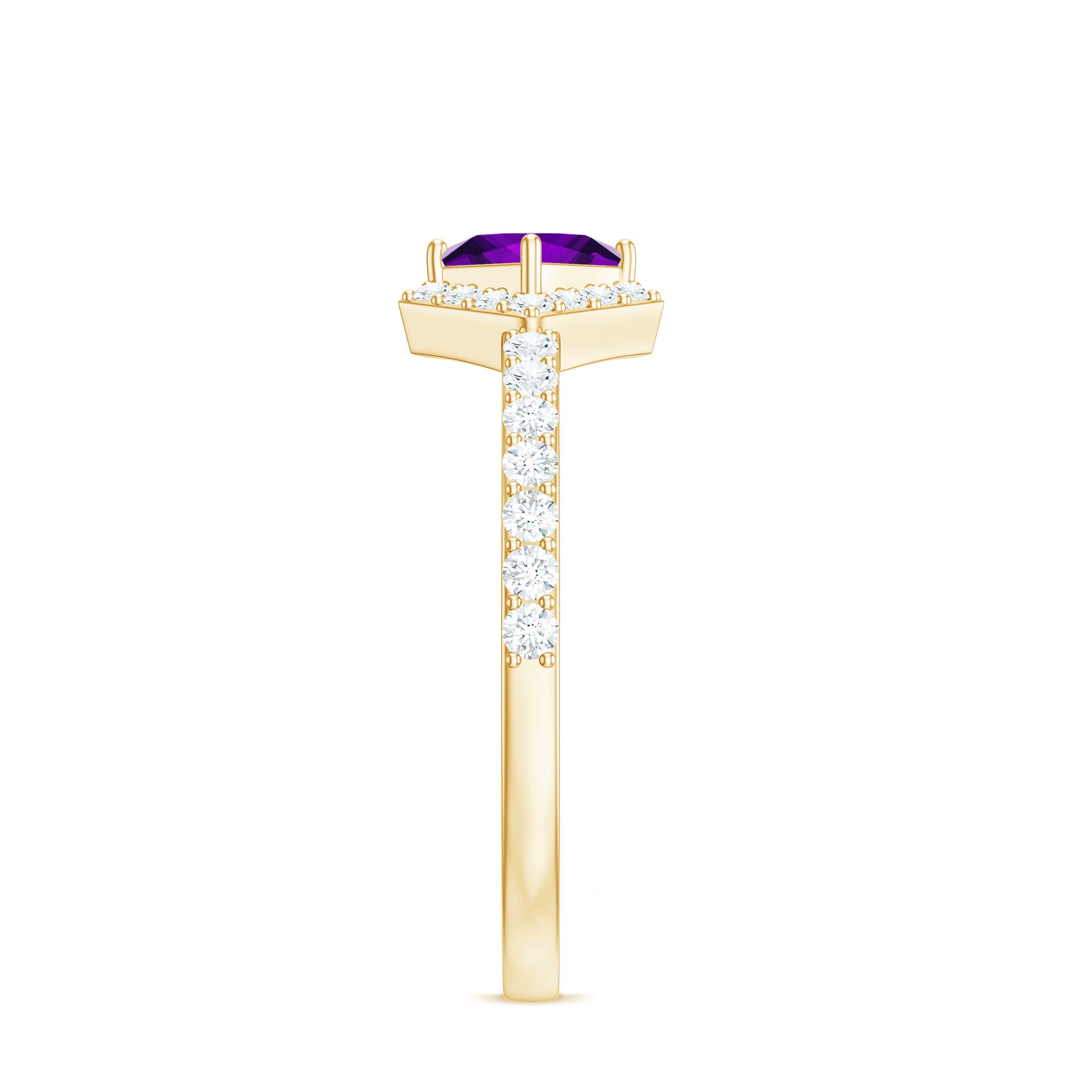 Certified Real 1.2 Carat Amethyst Princess Cut Engagement Ring with Diamond