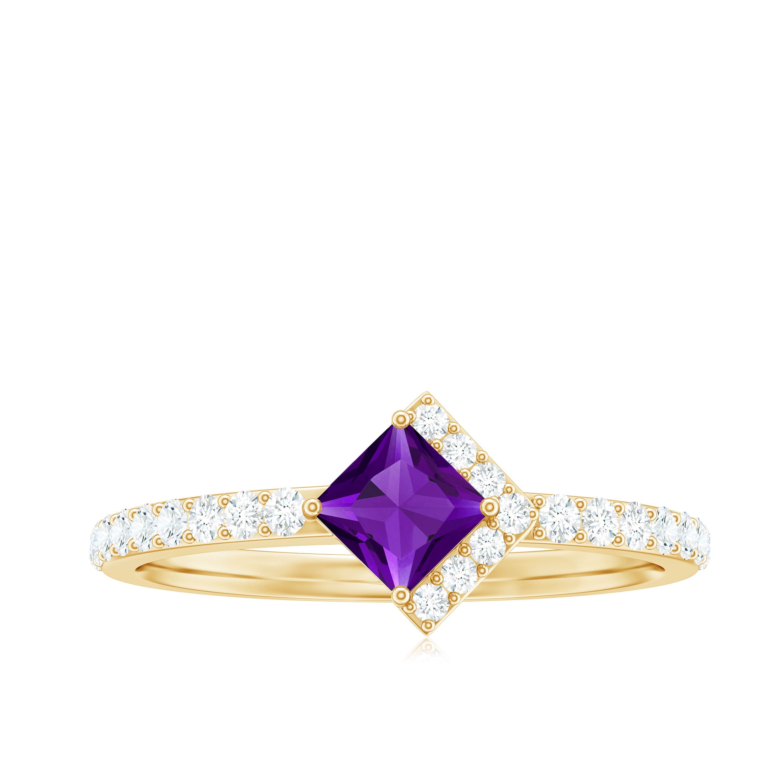 Certified Real 1.2 Carat Amethyst Princess Cut Engagement Ring with Diamond