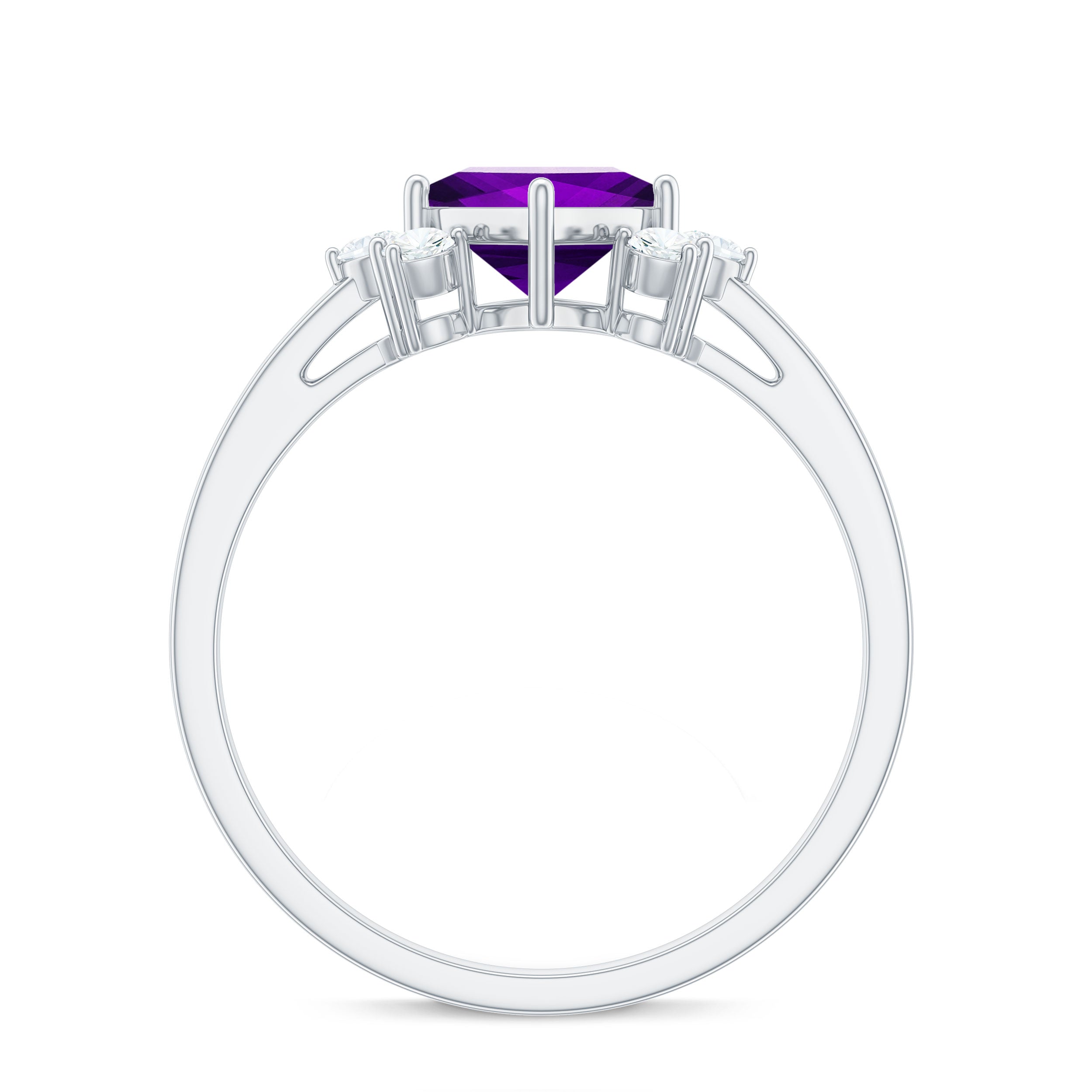 Princess Cut Amethyst Promise Ring with Diamond Trio