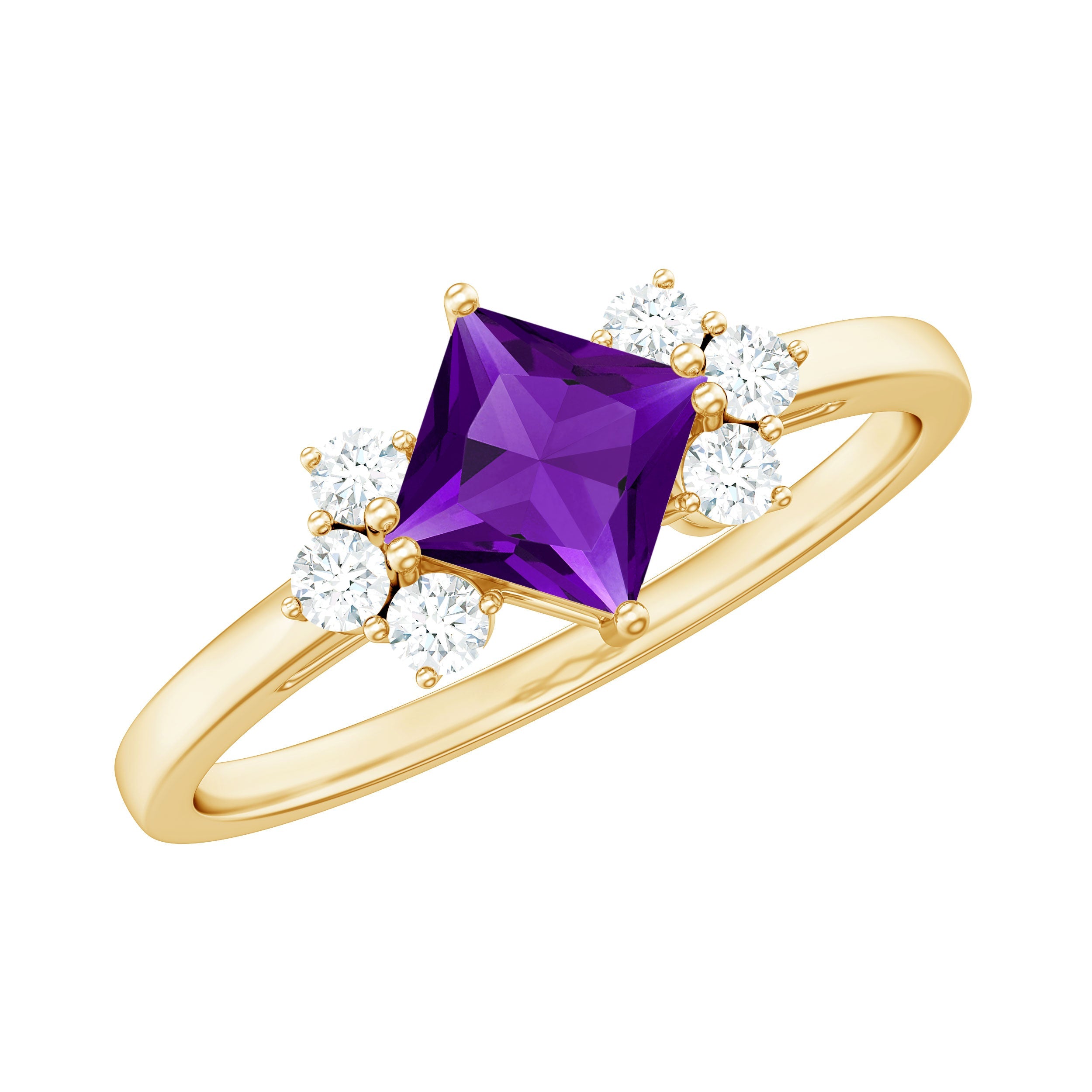 Princess Cut Amethyst Promise Ring with Diamond Trio | Rings | Wiccan Center