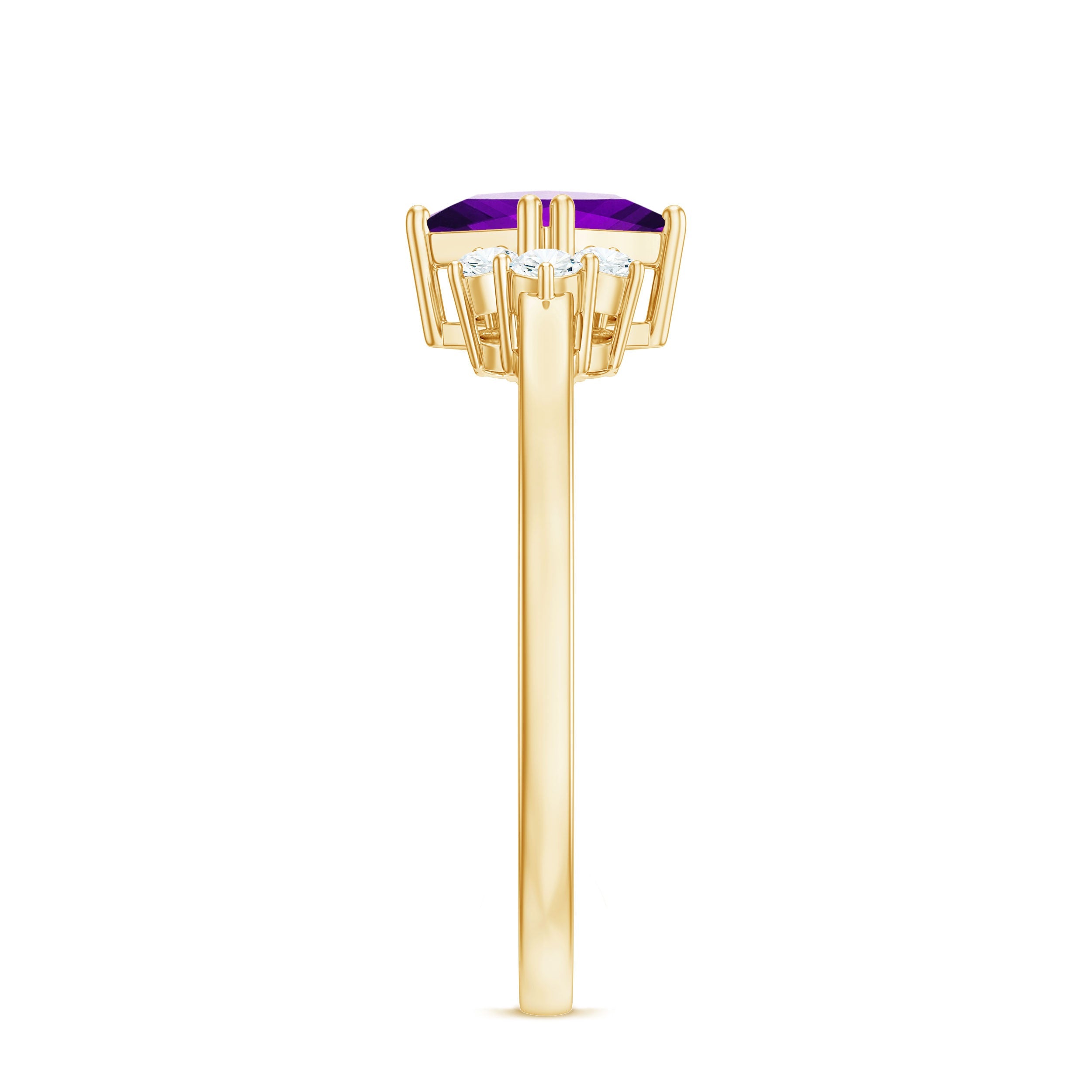 Princess Cut Amethyst Promise Ring with Diamond Trio