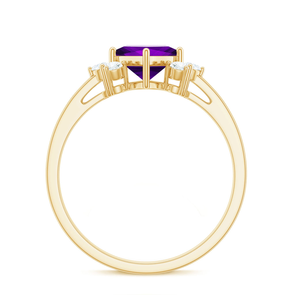 Princess Cut Amethyst Promise Ring with Diamond Trio
