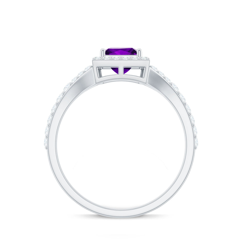 1.2 Carat Amethyst Princess Cut Engagement Ring with Moissanite Split Shank