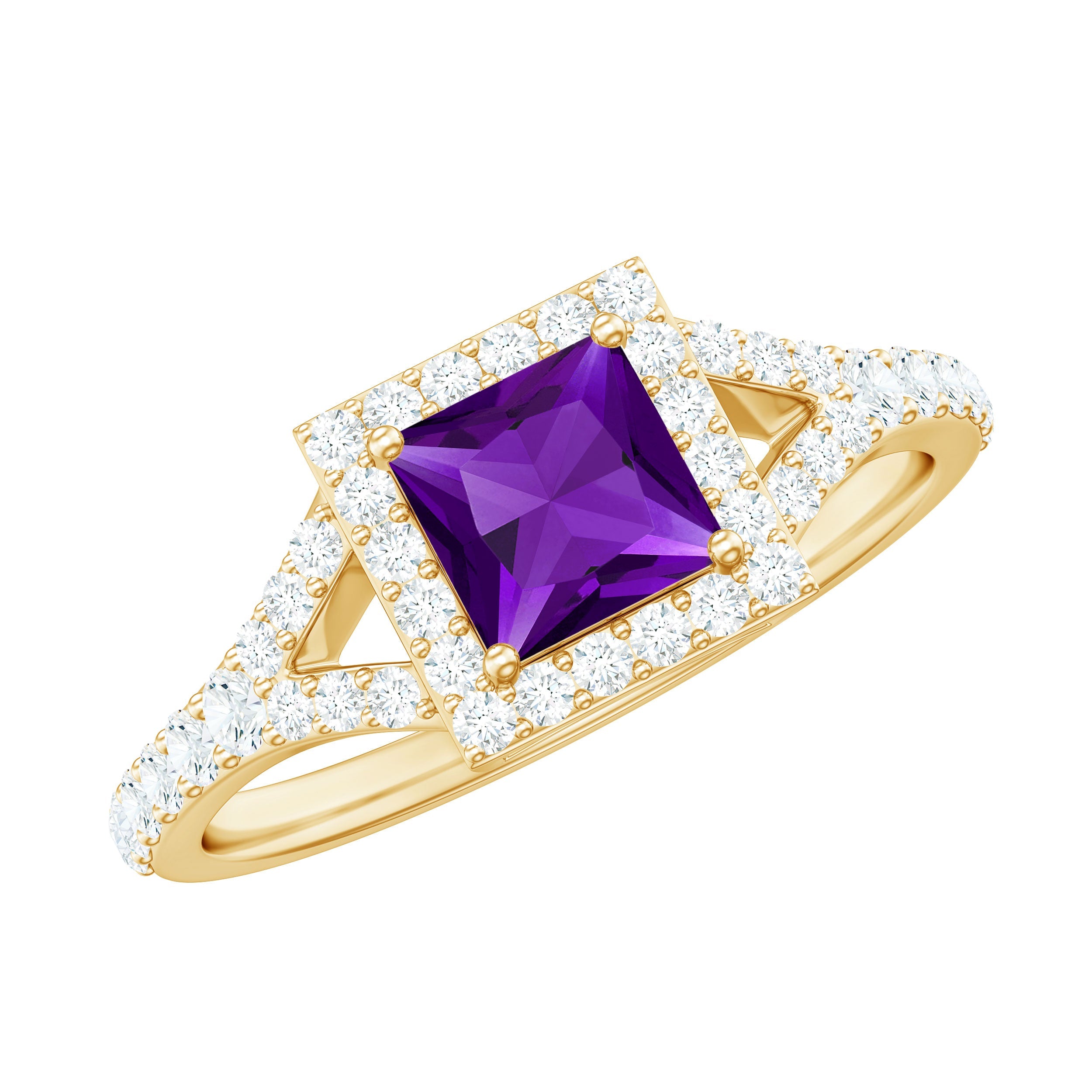 1.2 Carat Amethyst Princess Cut Engagement Ring with Moissanite Split Shank | Rings | Wiccan Center