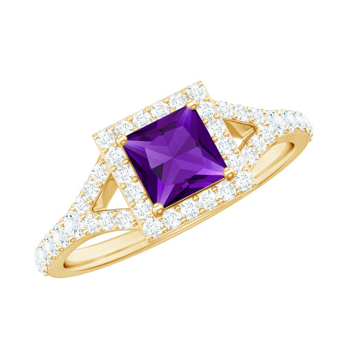 1.2 Carat Amethyst Princess Cut Engagement Ring with Moissanite Split Shank | Rings | Wiccan Center