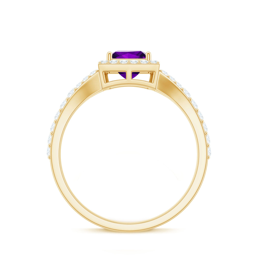 1.2 Carat Amethyst Princess Cut Engagement Ring with Moissanite Split Shank