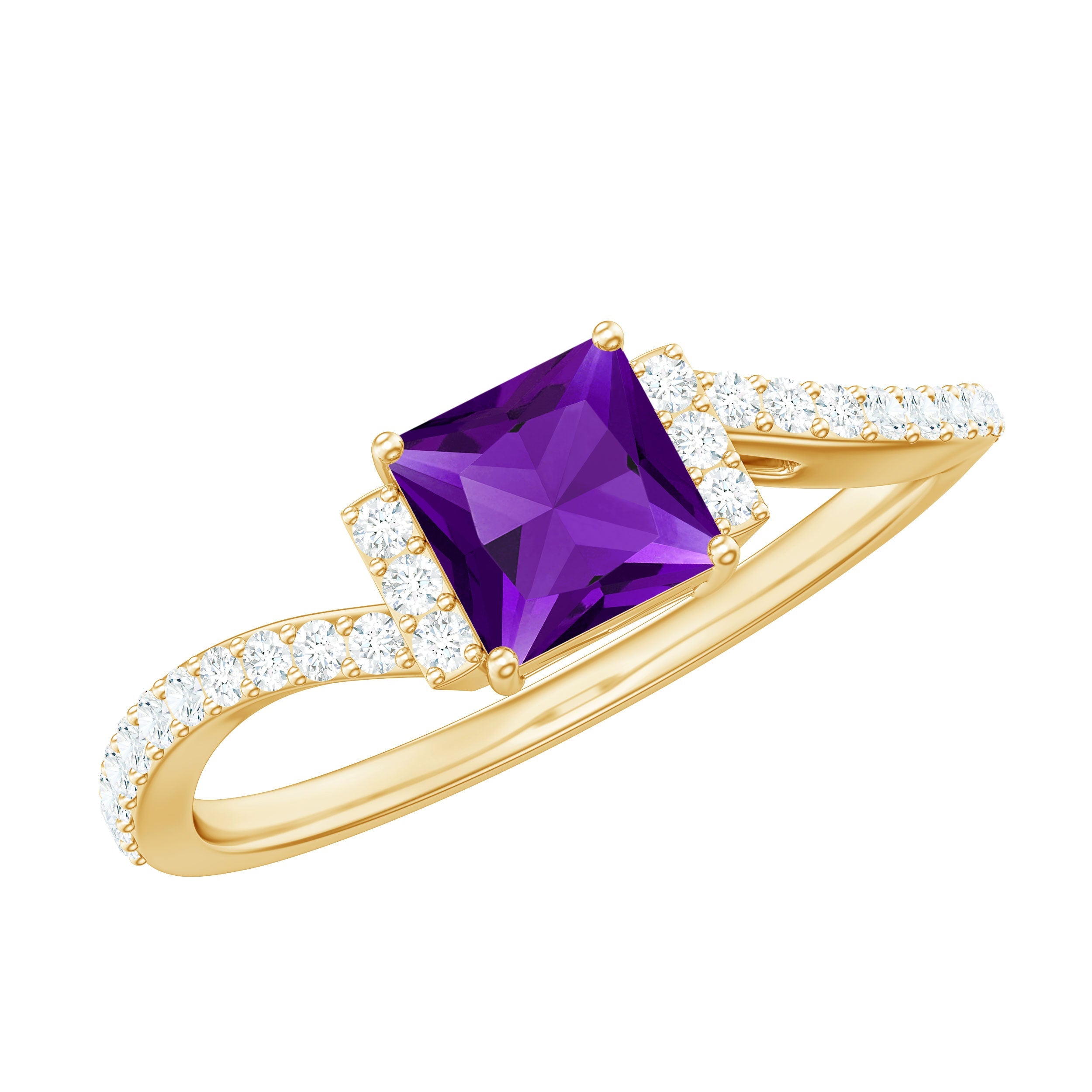 Real 1.2 Carat Amethyst Princess Cut Engagement Ring with Diamond Bypass Shank | Rings | Wiccan Center