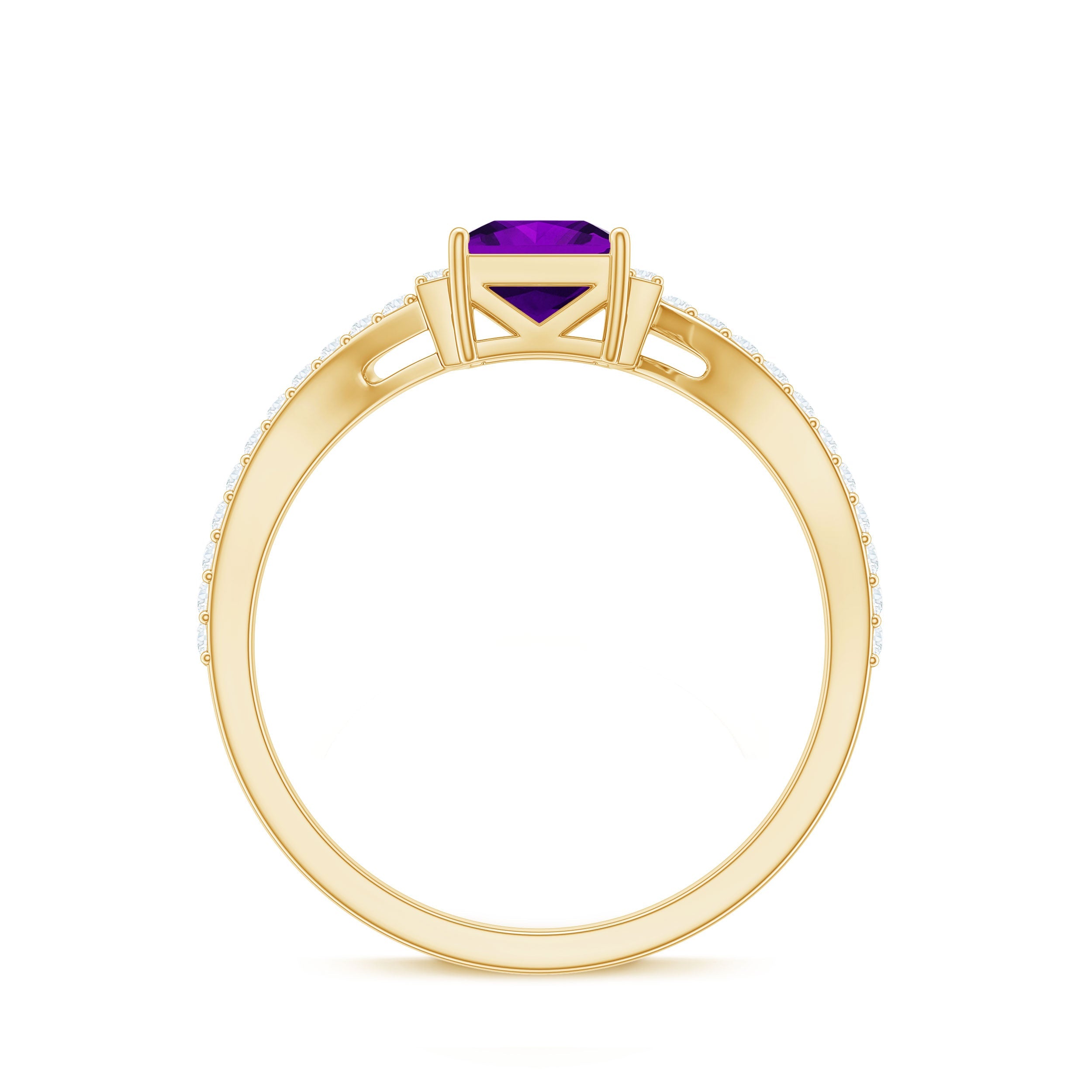 Real 1.2 Carat Amethyst Princess Cut Engagement Ring with Diamond Bypass Shank