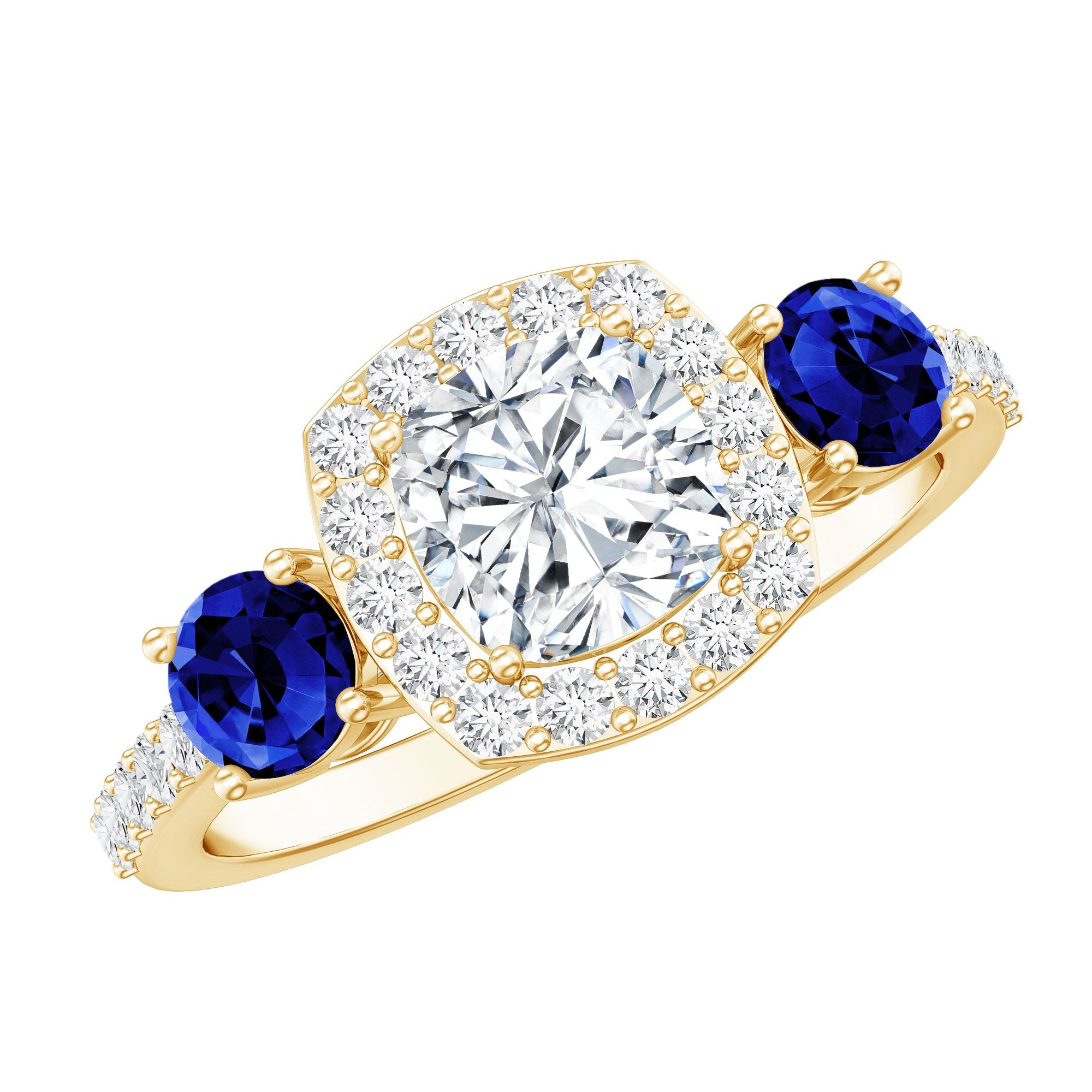 Certified 1.7 Carat Cushion Cut Lab Grown Diamond Engagement Ring with Blue Sapphire | Rings | Wiccan Center