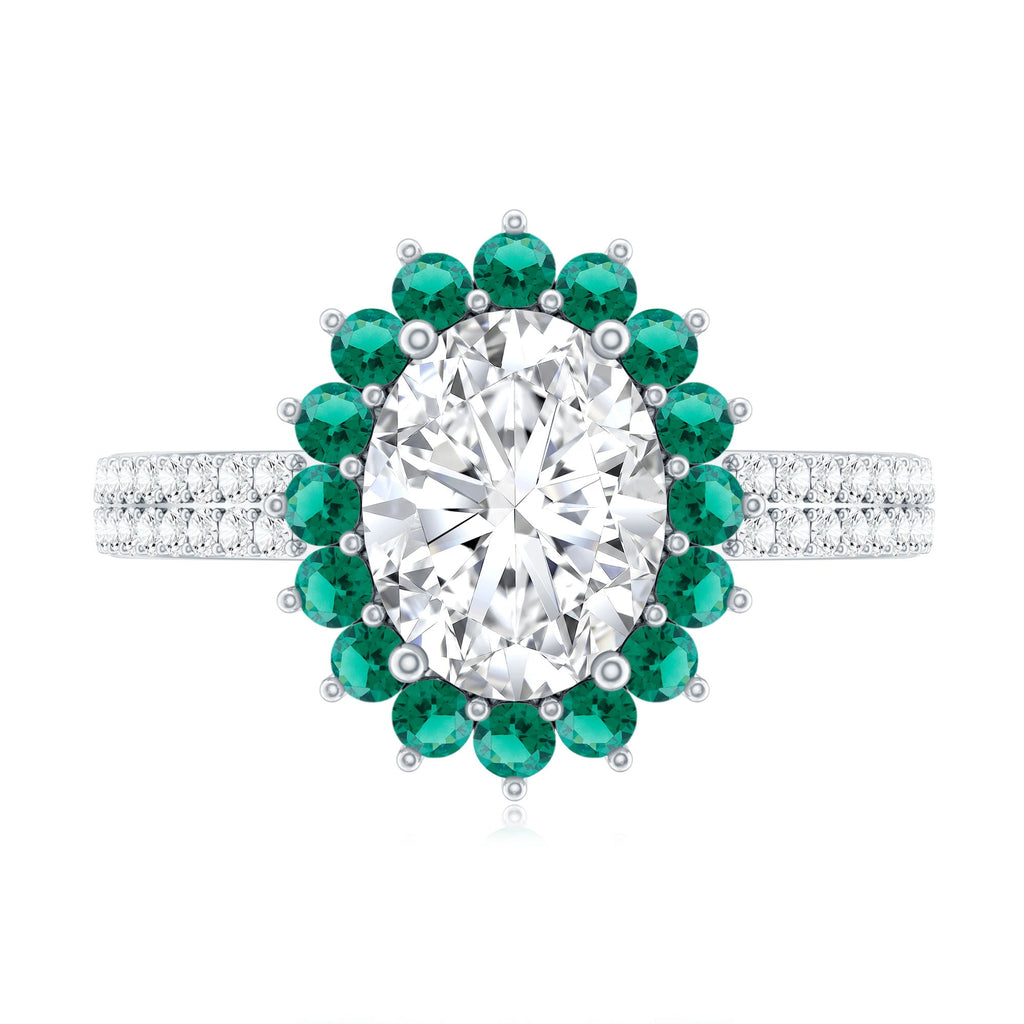 Certified 2 Carat Lab Grown Diamond Engagement Ring with Emerald Halo