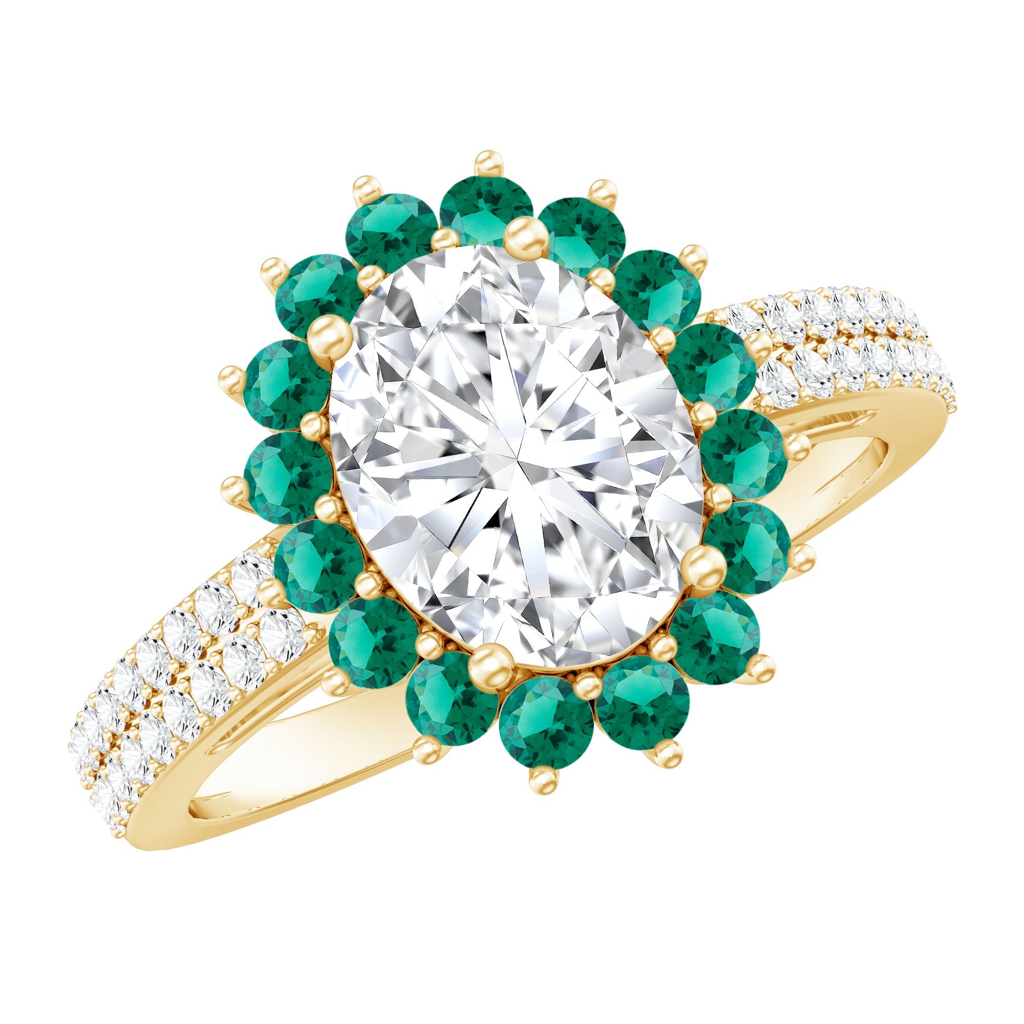 Certified 2 Carat Lab Grown Diamond Engagement Ring with Emerald Halo | Rings | Wiccan Center