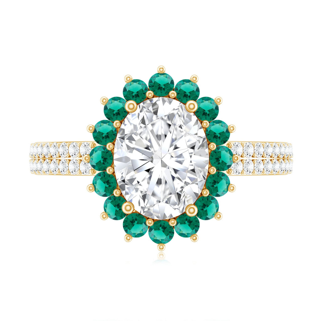 Certified 2 Carat Lab Grown Diamond Engagement Ring with Emerald Halo