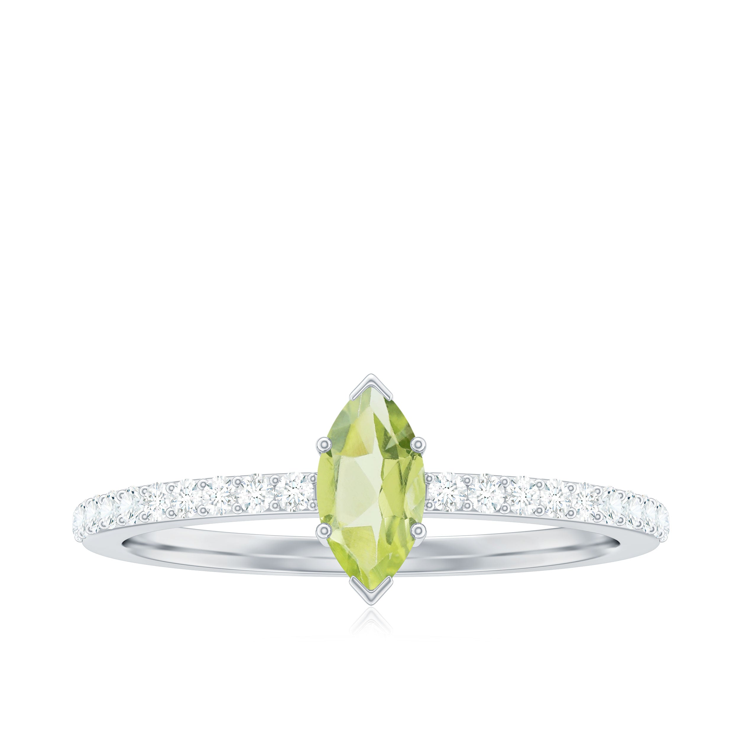 Genuine 0.7 Carat Marquise Peridot Promise Ring with Diamond
