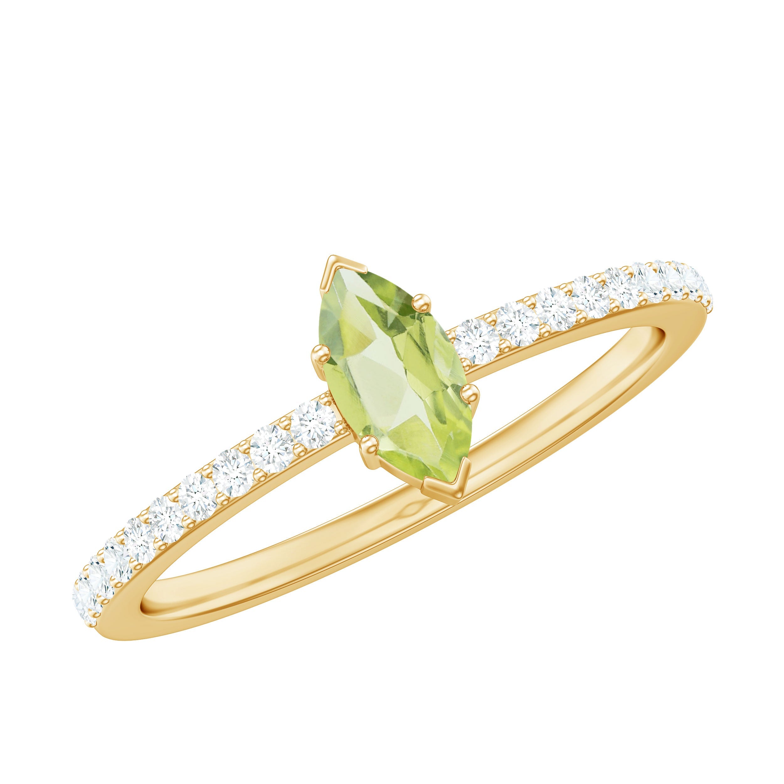 Genuine 0.7 Carat Marquise Peridot Promise Ring with Diamond | Rings | Wiccan Center