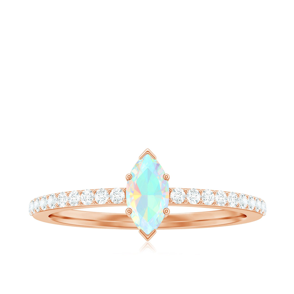 Certified Real Marquise Ethiopian Opal Promise Ring with Diamond