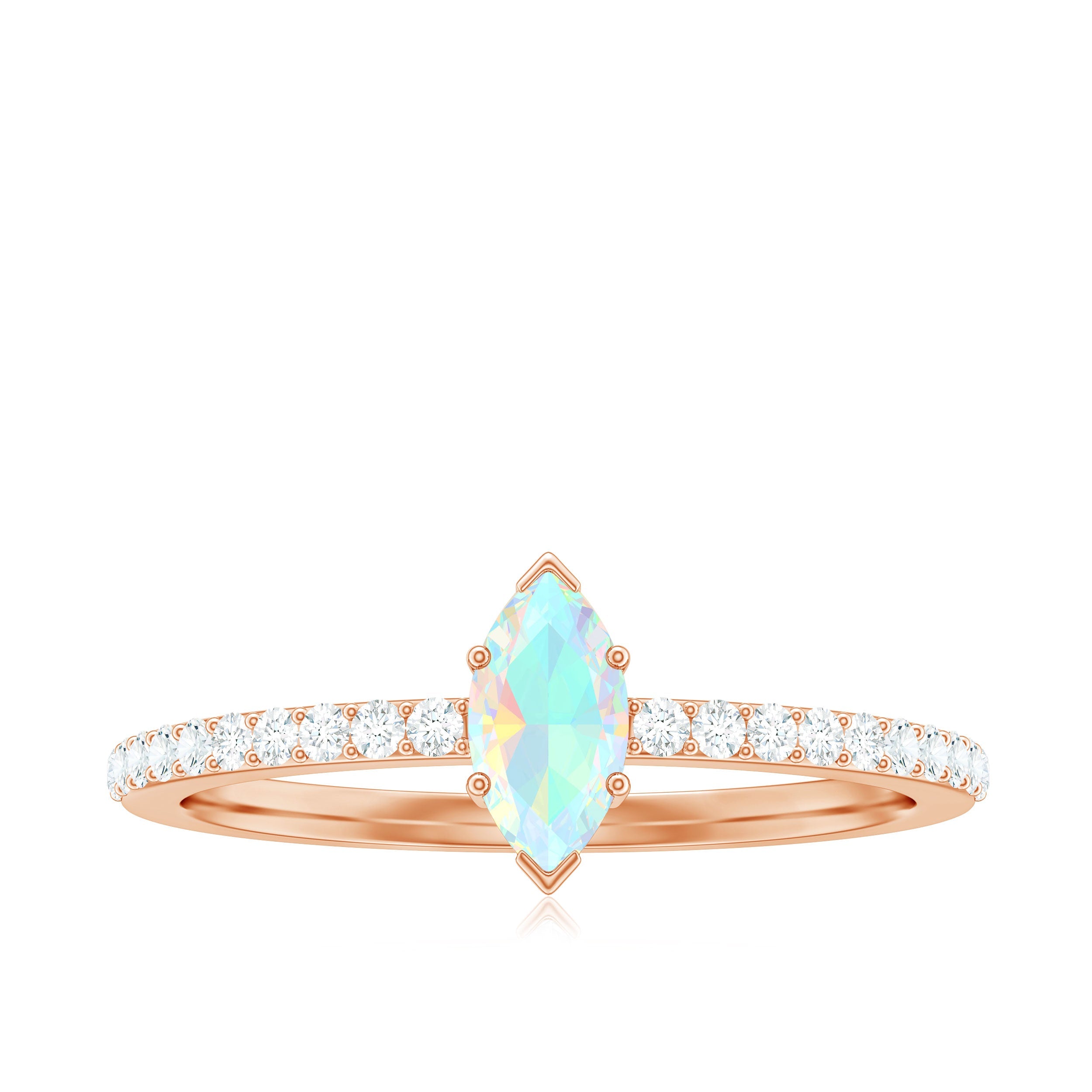 Certified Real Marquise Ethiopian Opal Promise Ring with Diamond