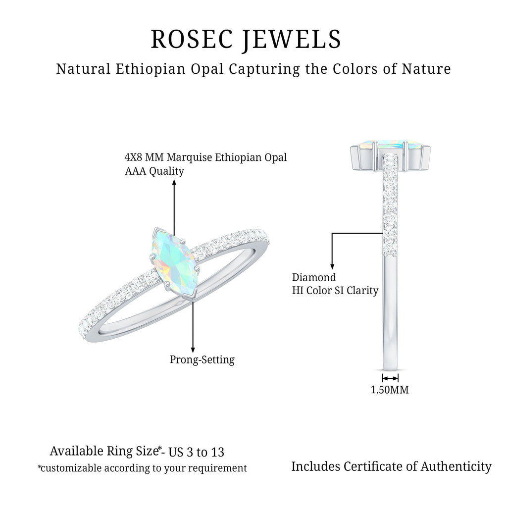 Certified Real Marquise Ethiopian Opal Promise Ring with Diamond
