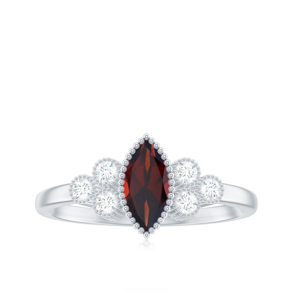 Natural 0.7 Carat Garnet Marquise Engagement Ring with Diamond