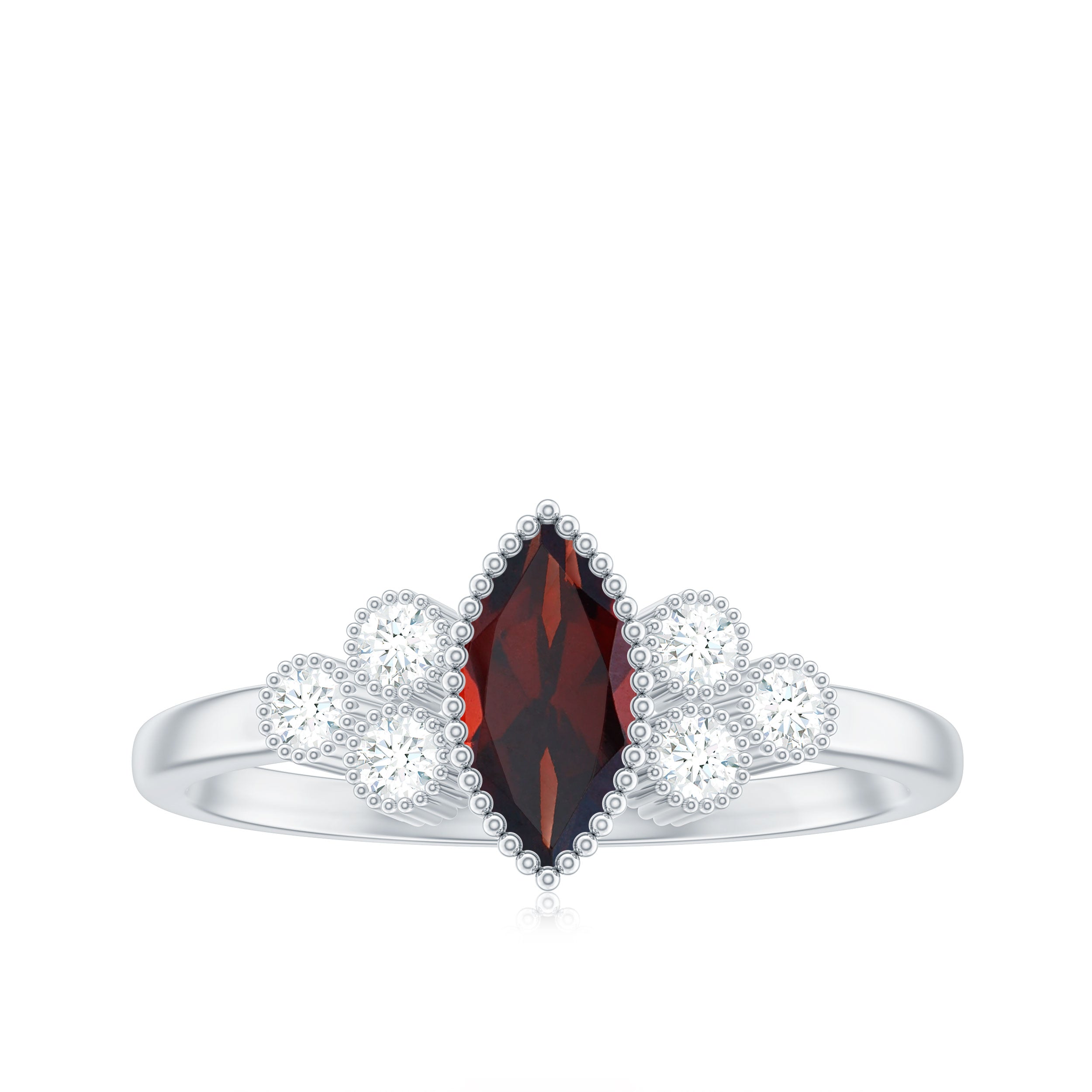 Natural 0.7 Carat Garnet Marquise Engagement Ring with Diamond