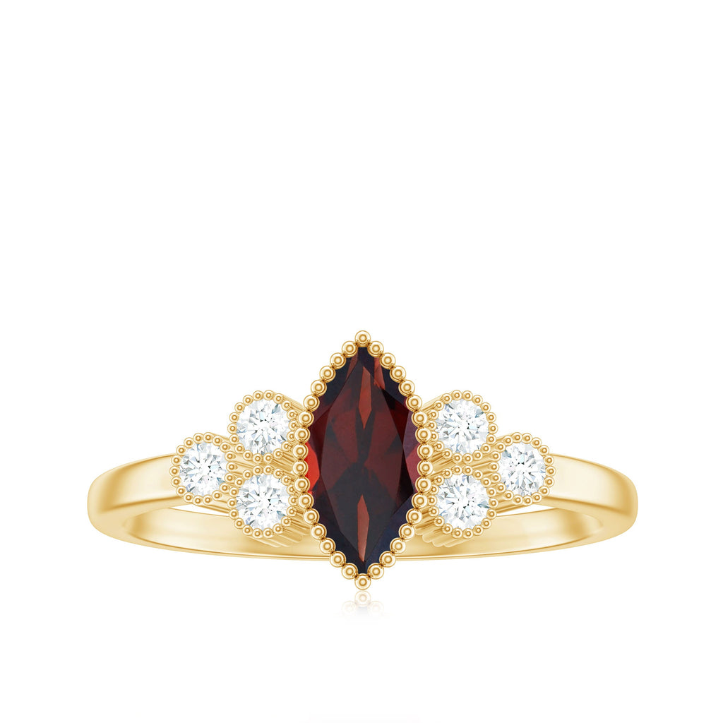 Natural 0.7 Carat Garnet Marquise Engagement Ring with Diamond