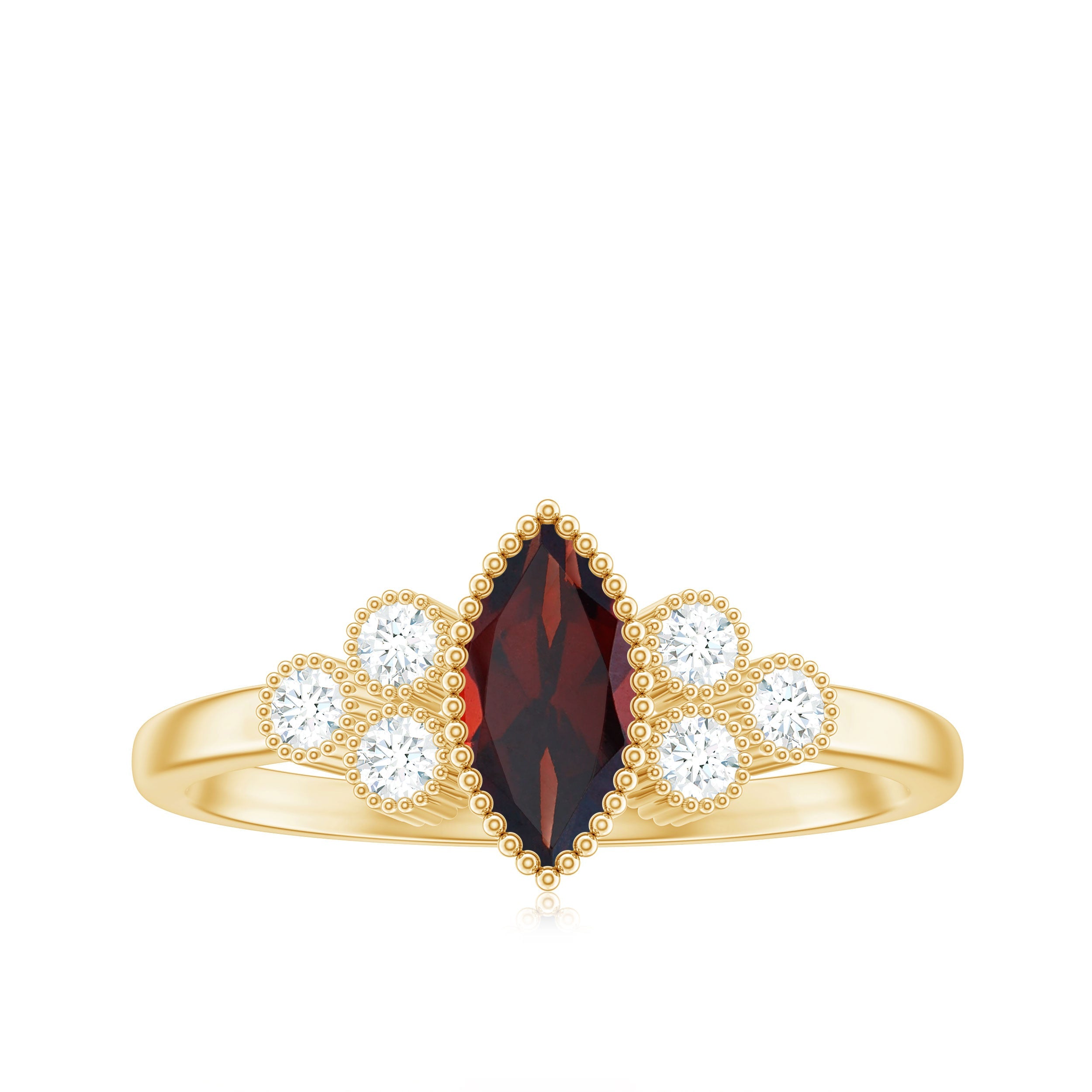 Natural 0.7 Carat Garnet Marquise Engagement Ring with Diamond