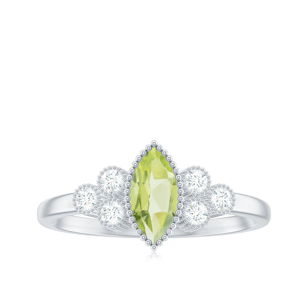 Natural 0.7 Carat Marquise Shape Peridot Engagement Ring with Diamond