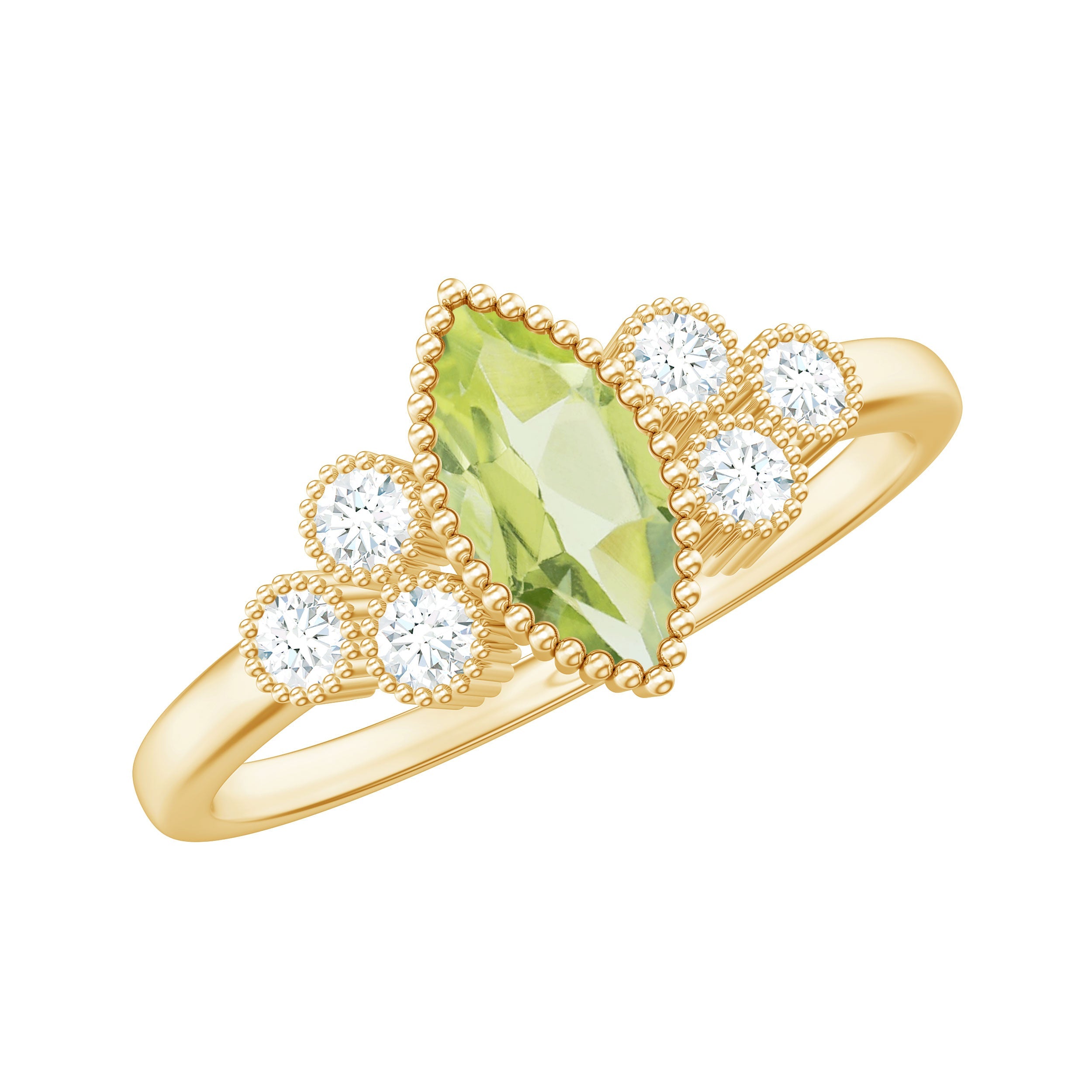Natural 0.7 Carat Marquise Shape Peridot Engagement Ring with Diamond | Rings | Wiccan Center