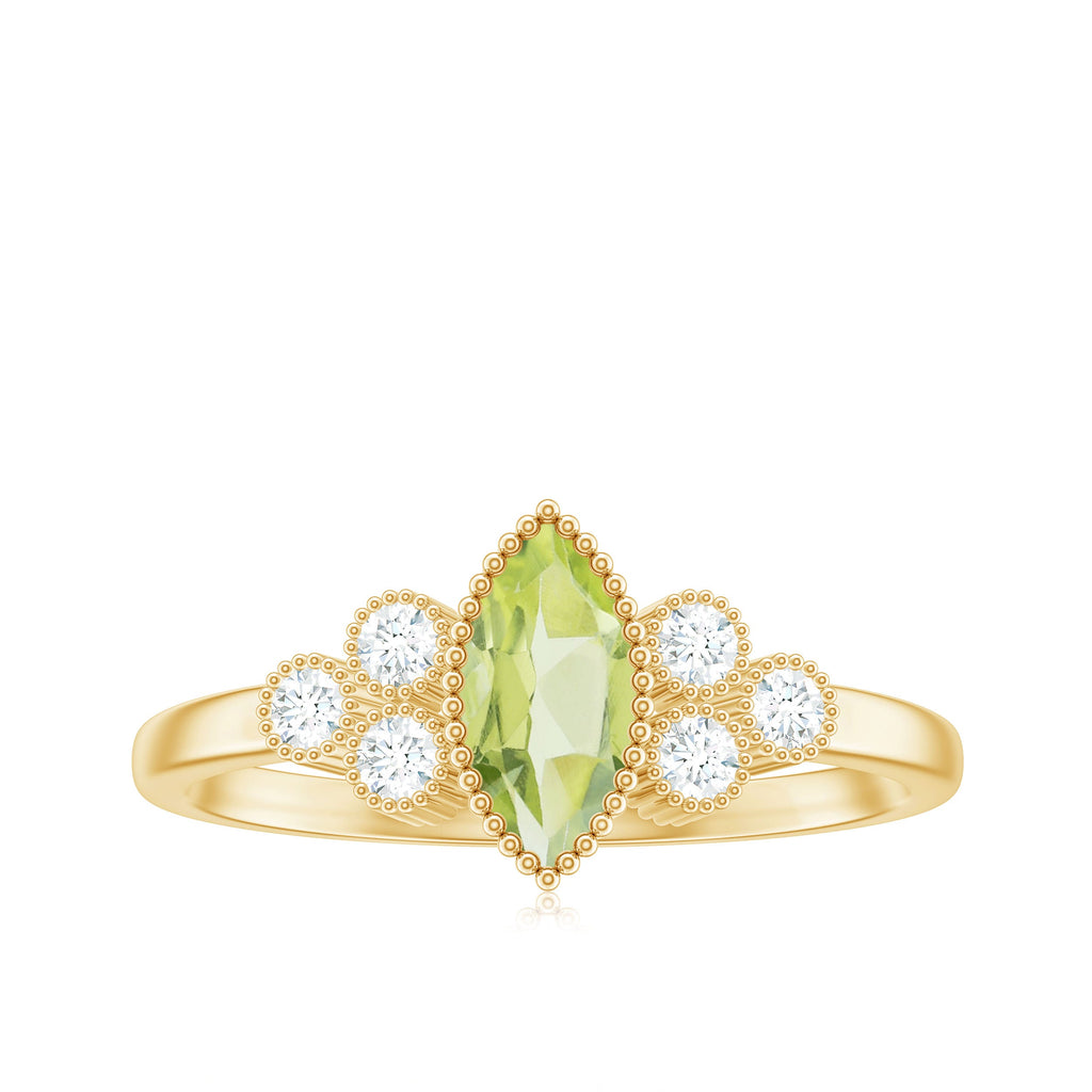 Natural 0.7 Carat Marquise Shape Peridot Engagement Ring with Diamond
