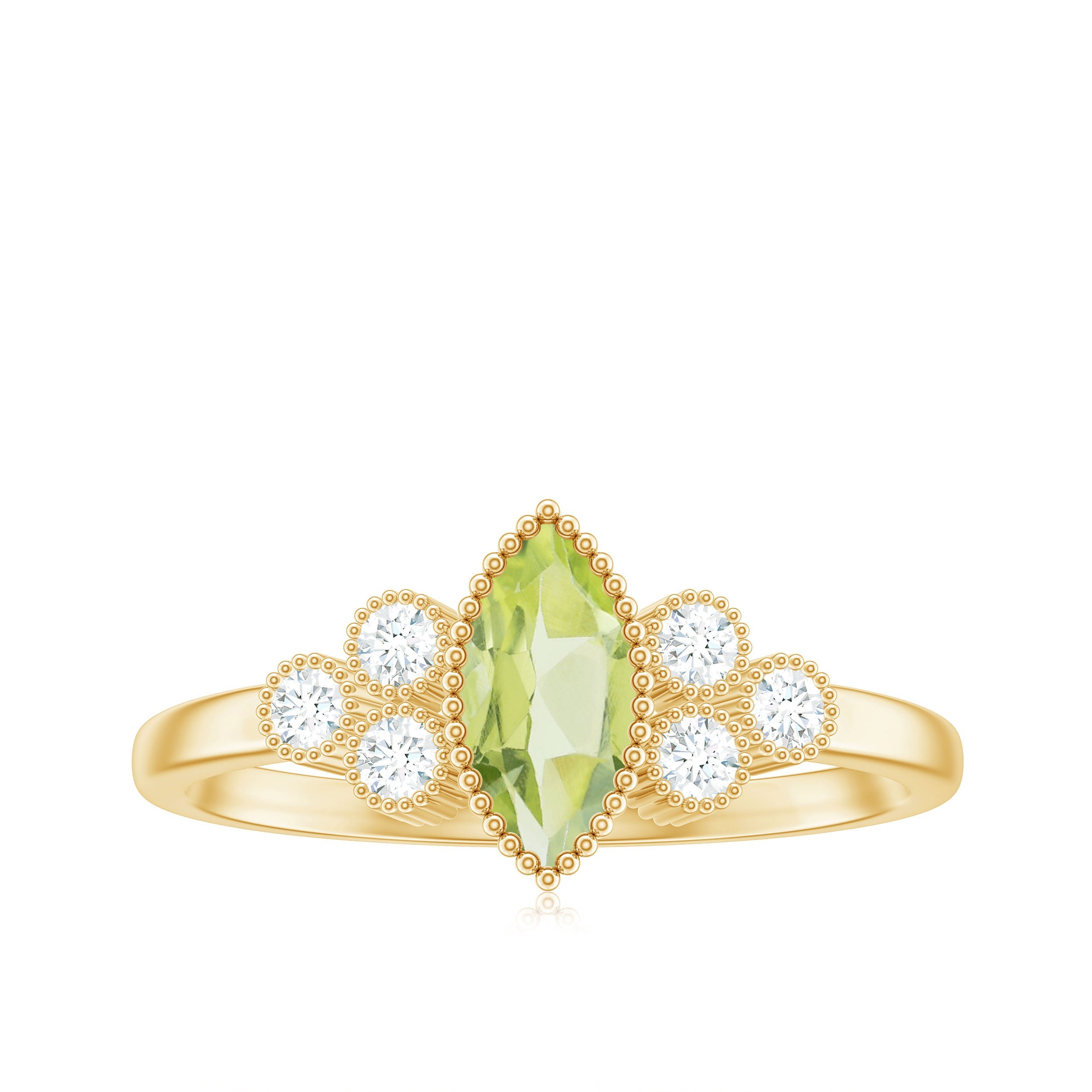 Natural 0.7 Carat Marquise Shape Peridot Engagement Ring with Diamond